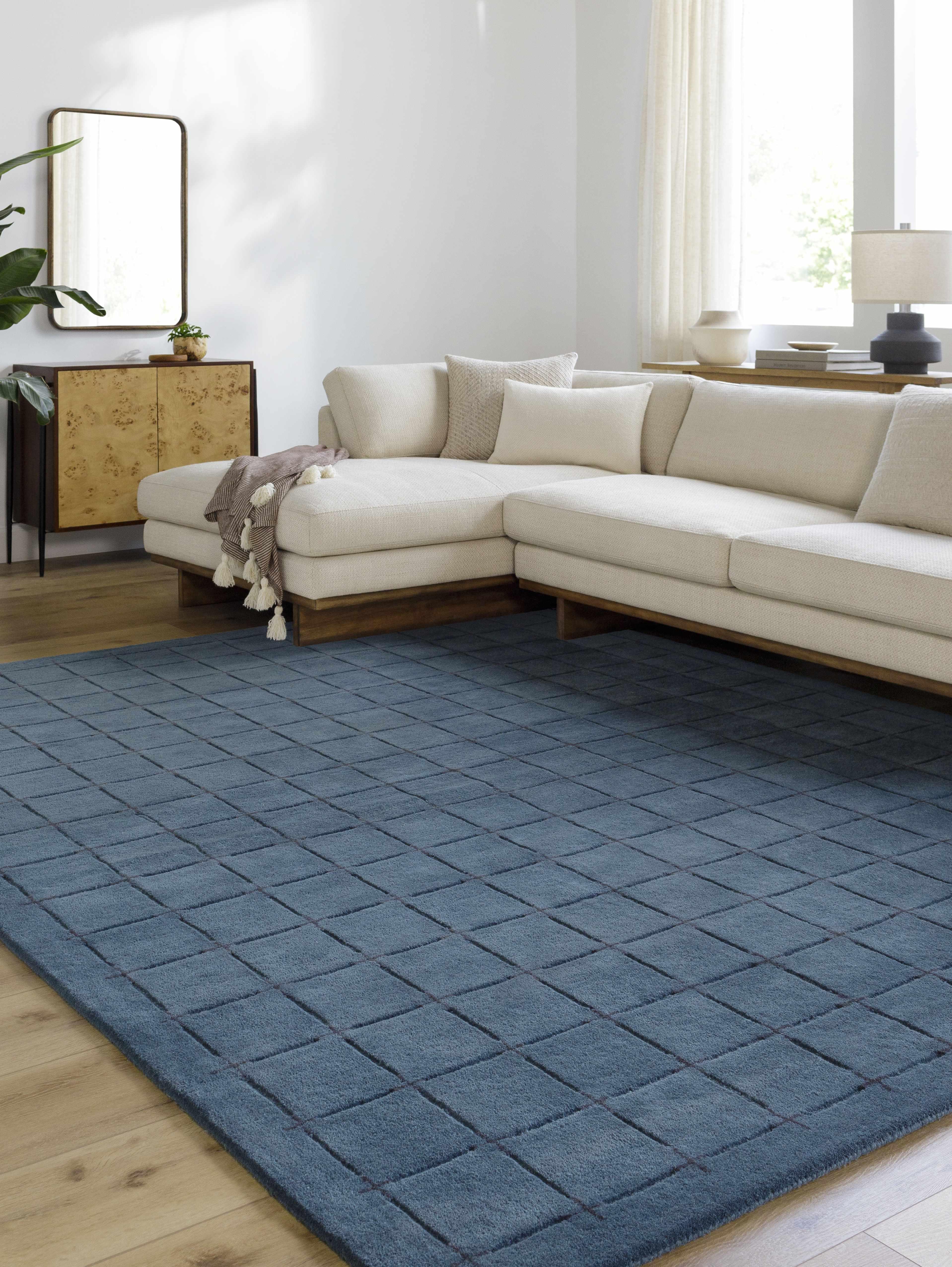 Sanvi Navy Wool Area Rug - PRHOMZ
