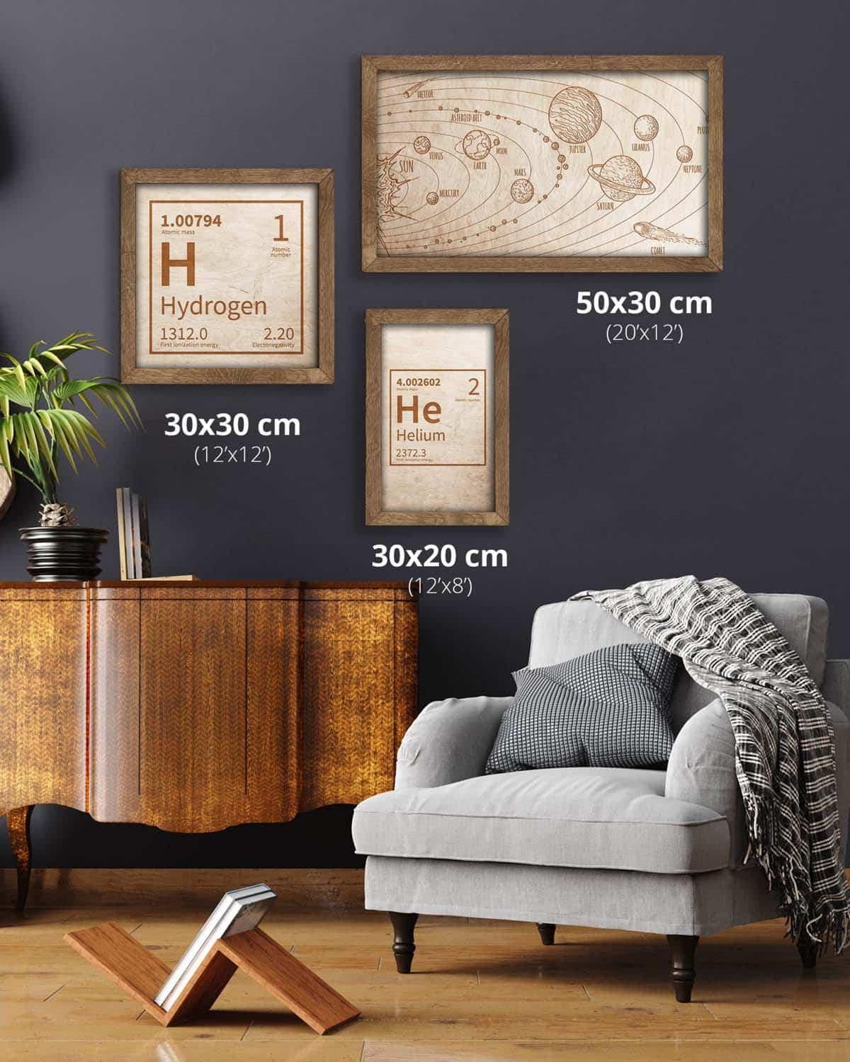 Wooden picture of Solar System, in an oak frame - PRHOMZ