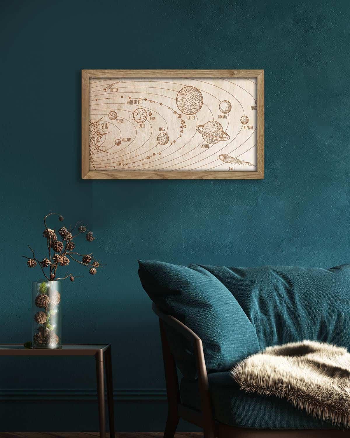 Wooden picture of Solar System, in an oak frame - PRHOMZ