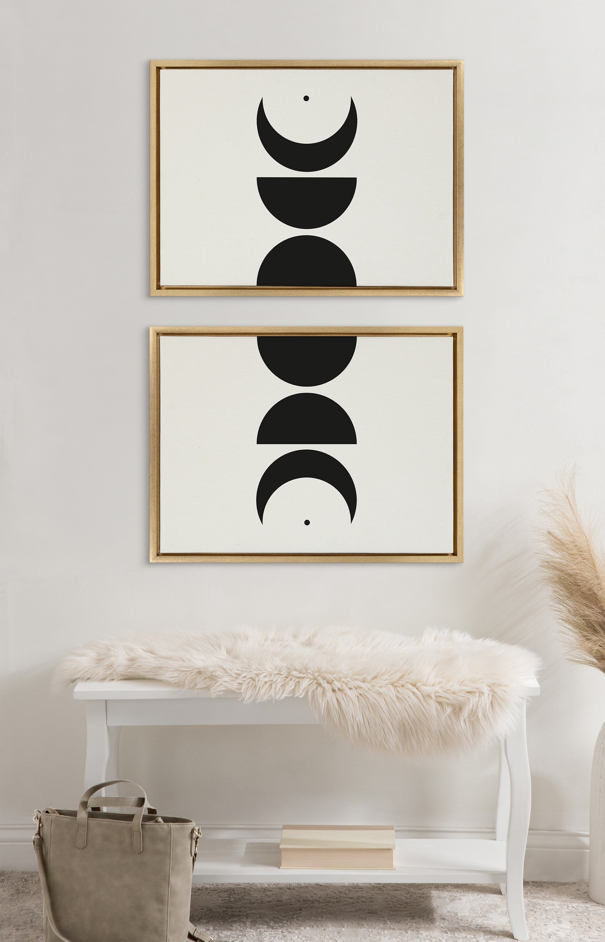 Sylvie Modern Geometric Moon Phases Framed Canvas Set by The Creative Bunch Studio