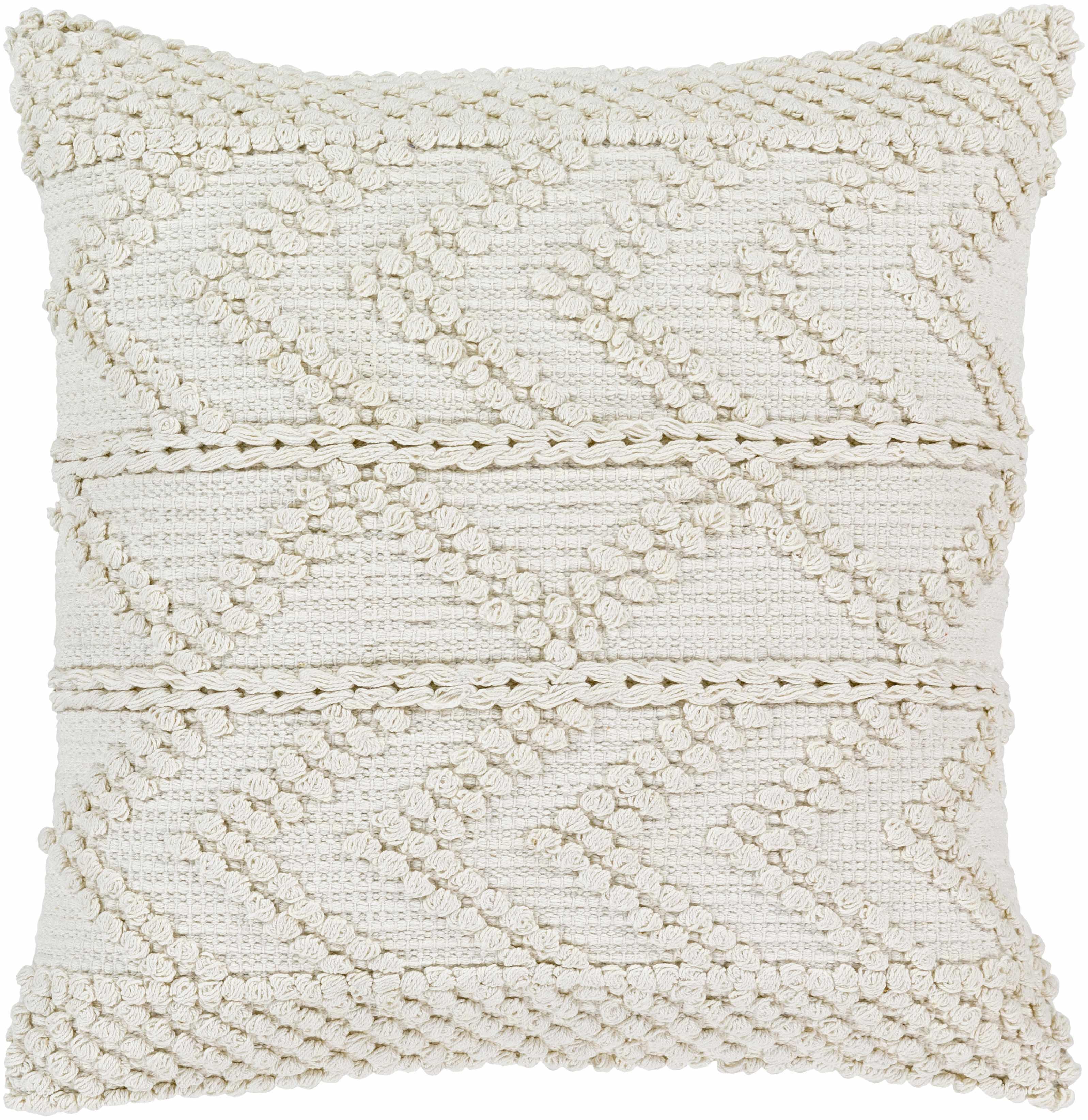 Sumiton White Textured Crochet Cotton Throw Pillow - PRHOMZ