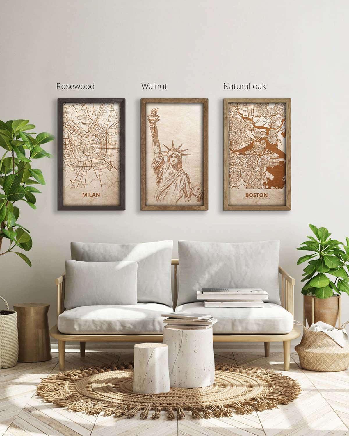 Wooden picture of Statue of Liberty, in an oak frame - PRHOMZ