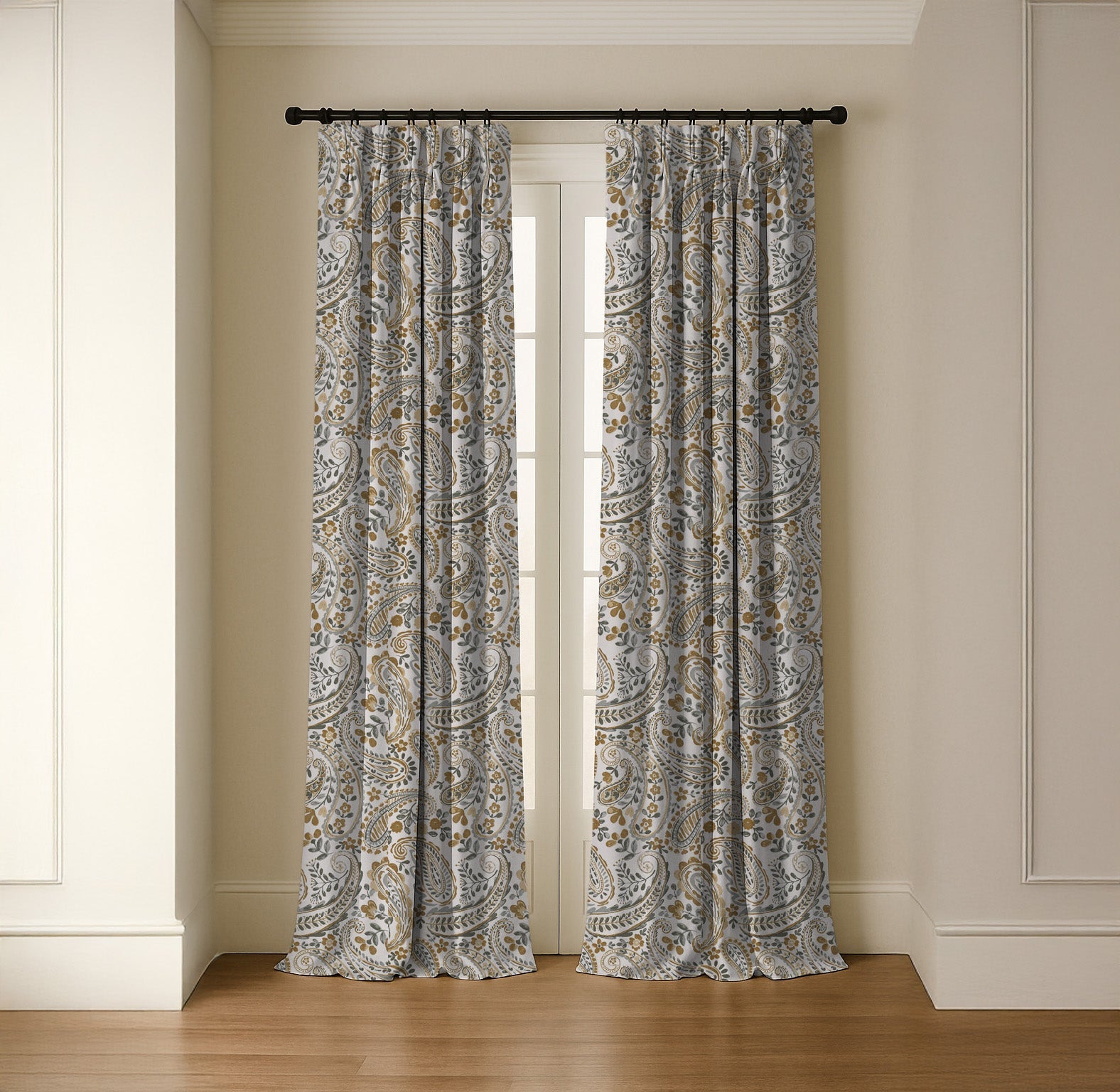 Organic Linen Paisley Pinch Pleat Curtains | Made to Measure | 5 Colours | Blackout Option Available-2