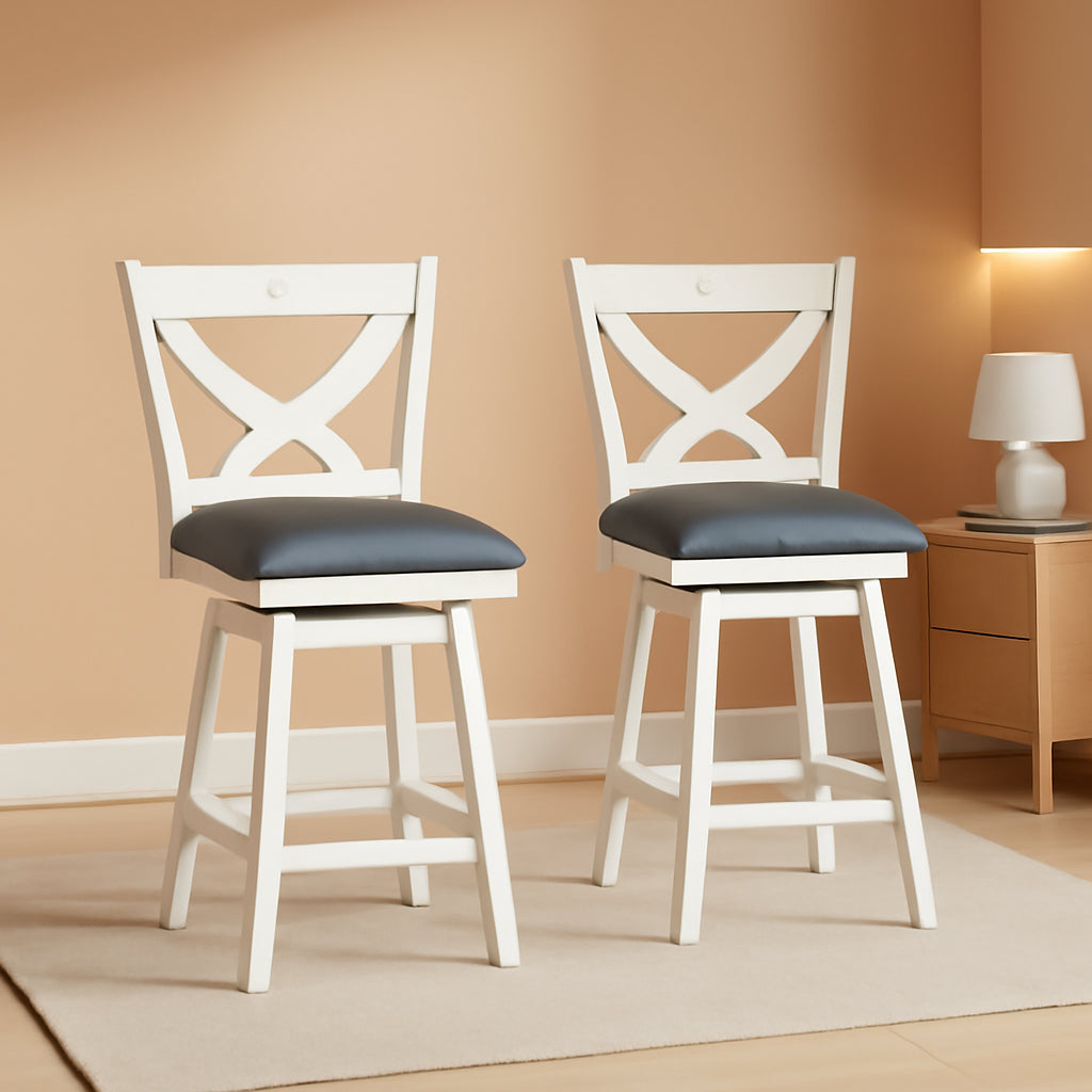 Antique White 24 Inch Swivel Bar Stools Set Of Two