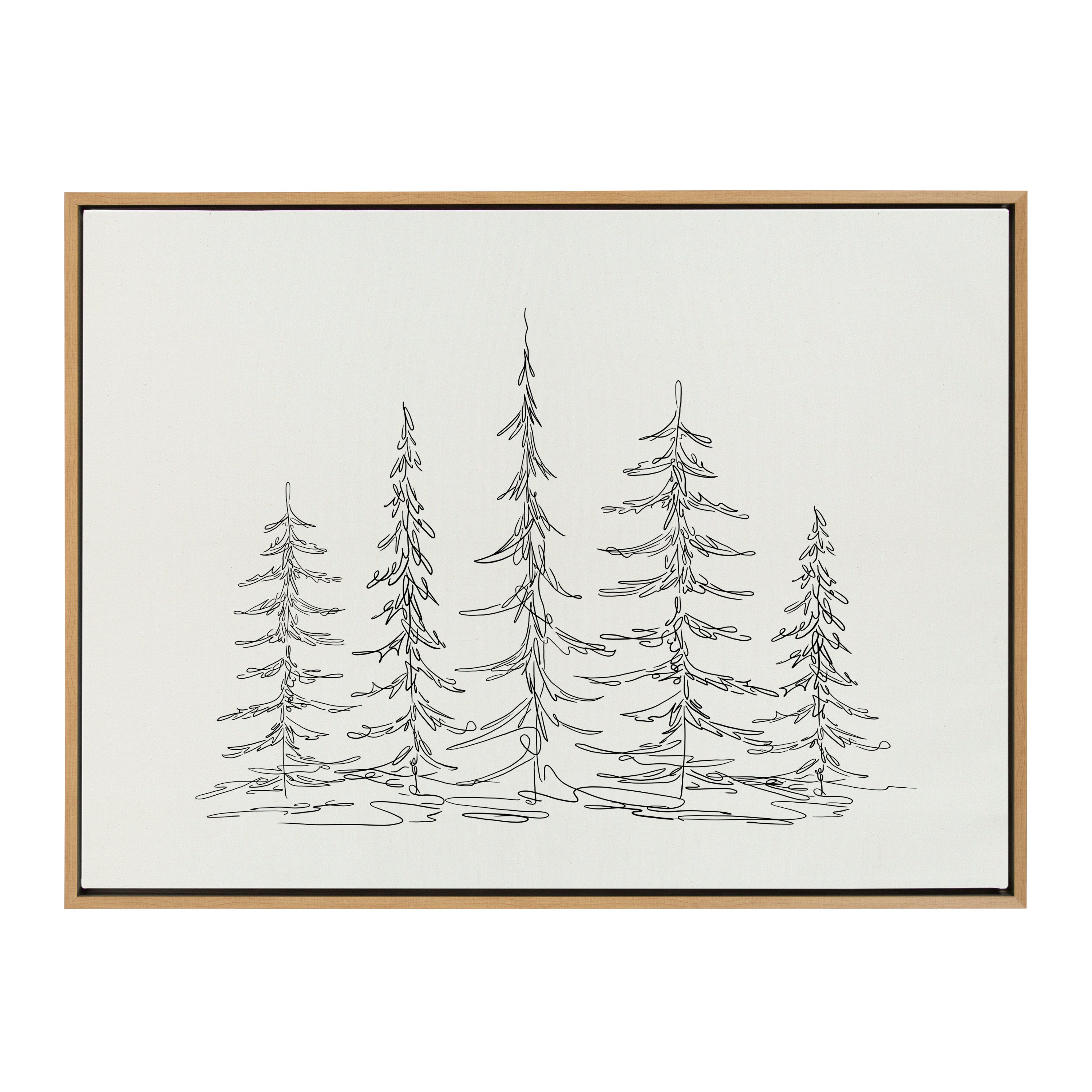 Sylvie Minimalist Evergreen Trees Sketch Framed Canvas by The Creative Bunch Studio