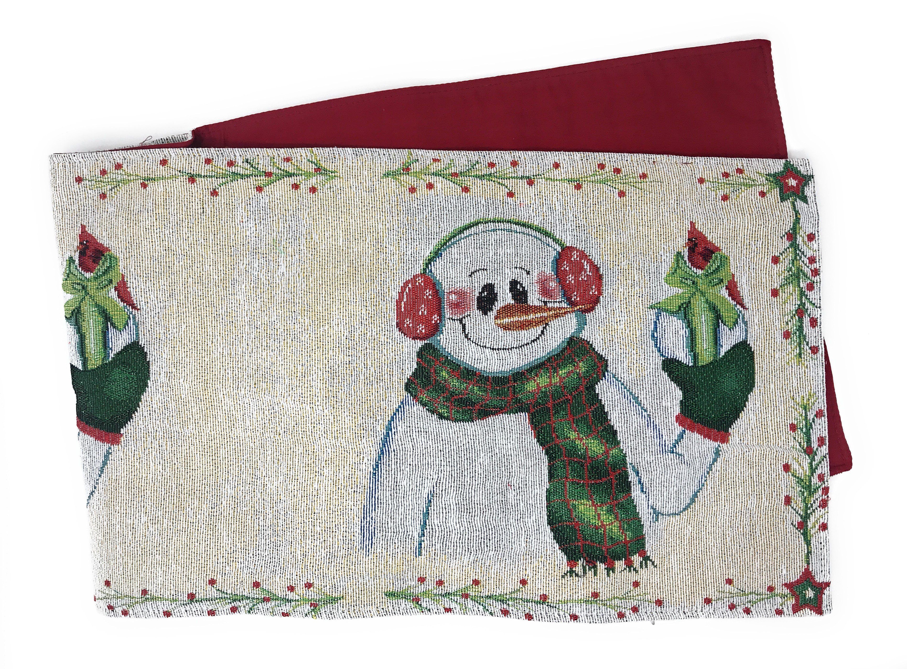 DaDa Bedding Set of 8 Pieces Magical Snowman Holiday Table Tapestry - 4 Placemats, 2 Table Runners, 2 Throw Pillow Covers (9733)