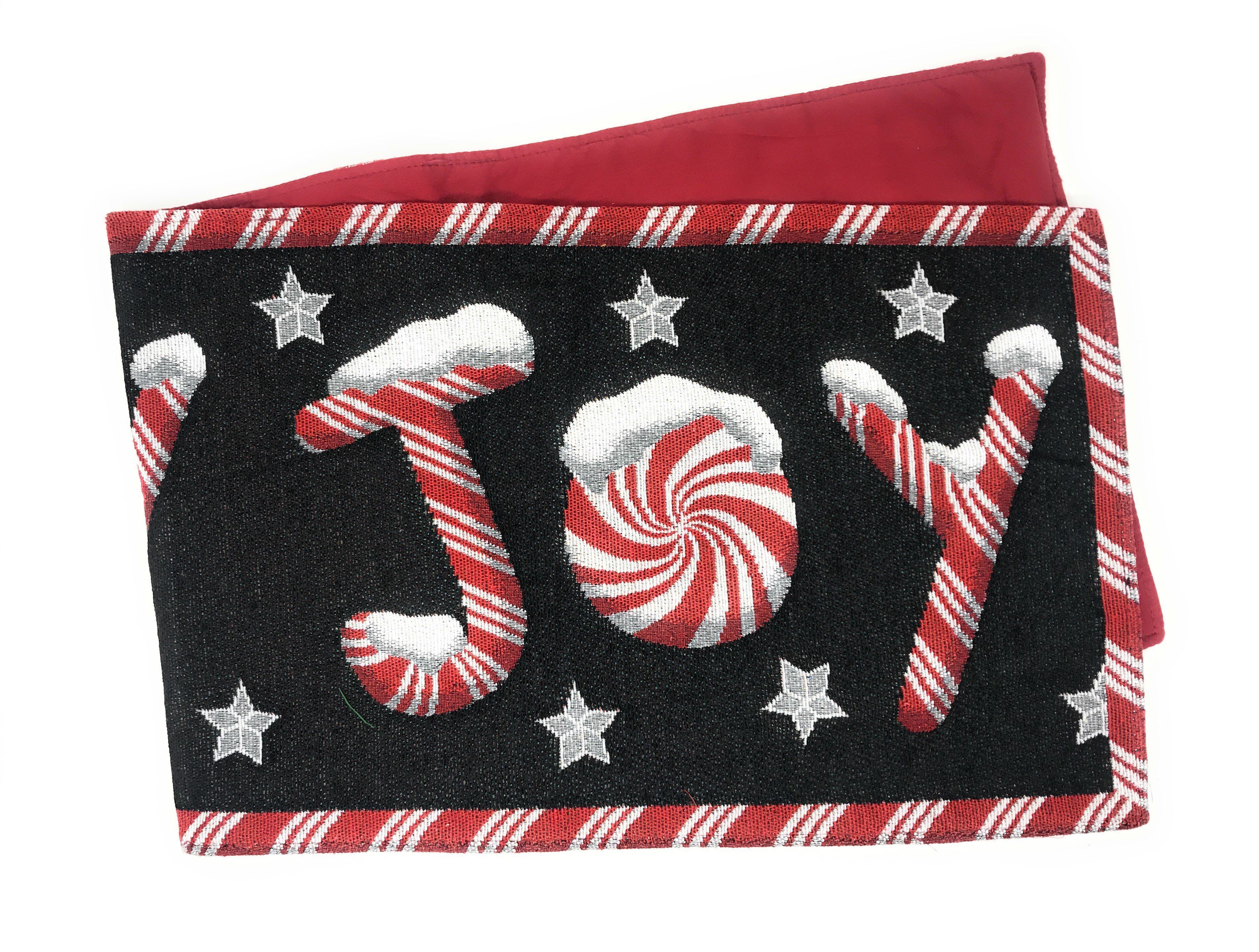 DaDa Bedding Peppermint Joy Red Black Holiday Tapestry Dining Table Runner (12904)
