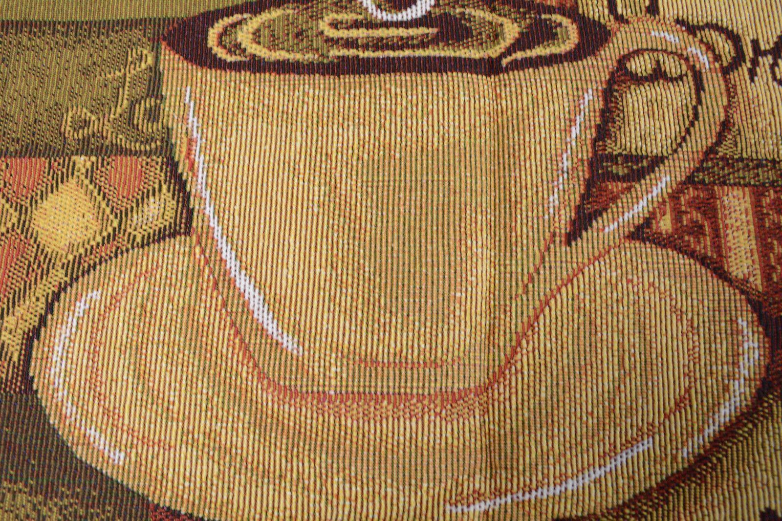 DaDa Bedding Set of 3-Pieces - Smell of Coffee Café Cup Orange Brown Woven Tapestry Dining Table Runners (9912)