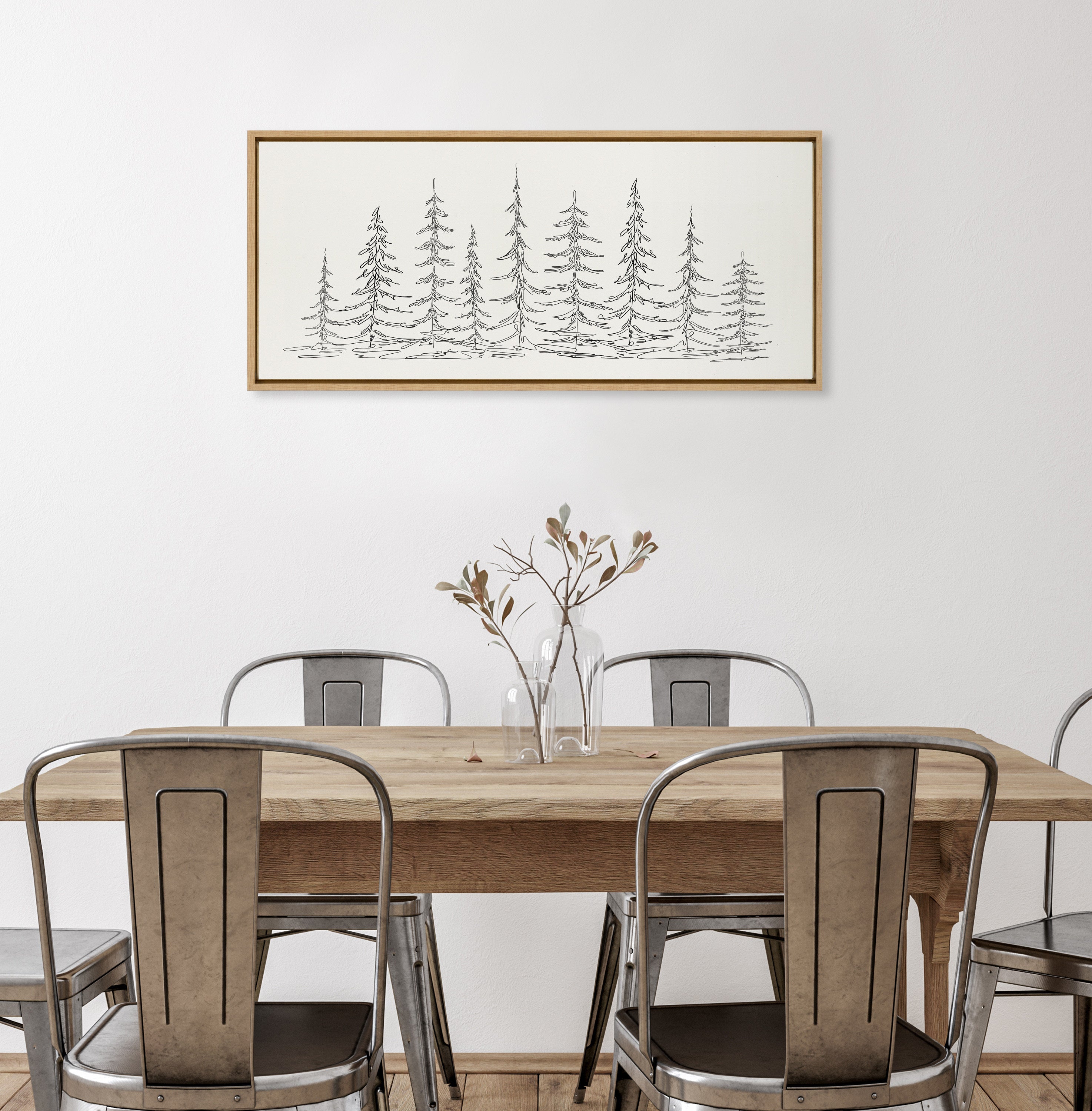 Sylvie Minimalist Evergreen Trees Sketch Framed Canvas by The Creative Bunch Studio