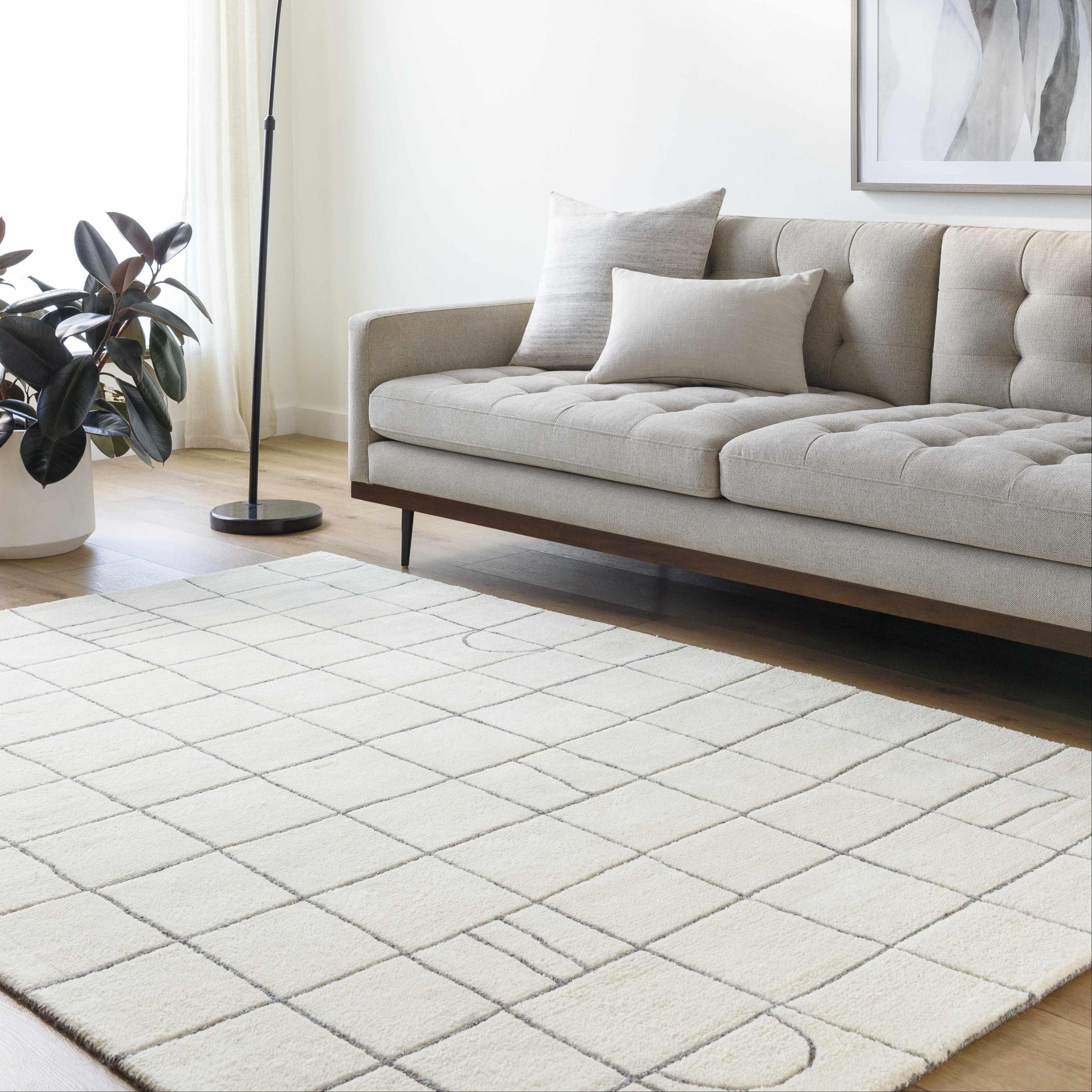 Tanya Pearl White Grid Wool Rug - PRHOMZ