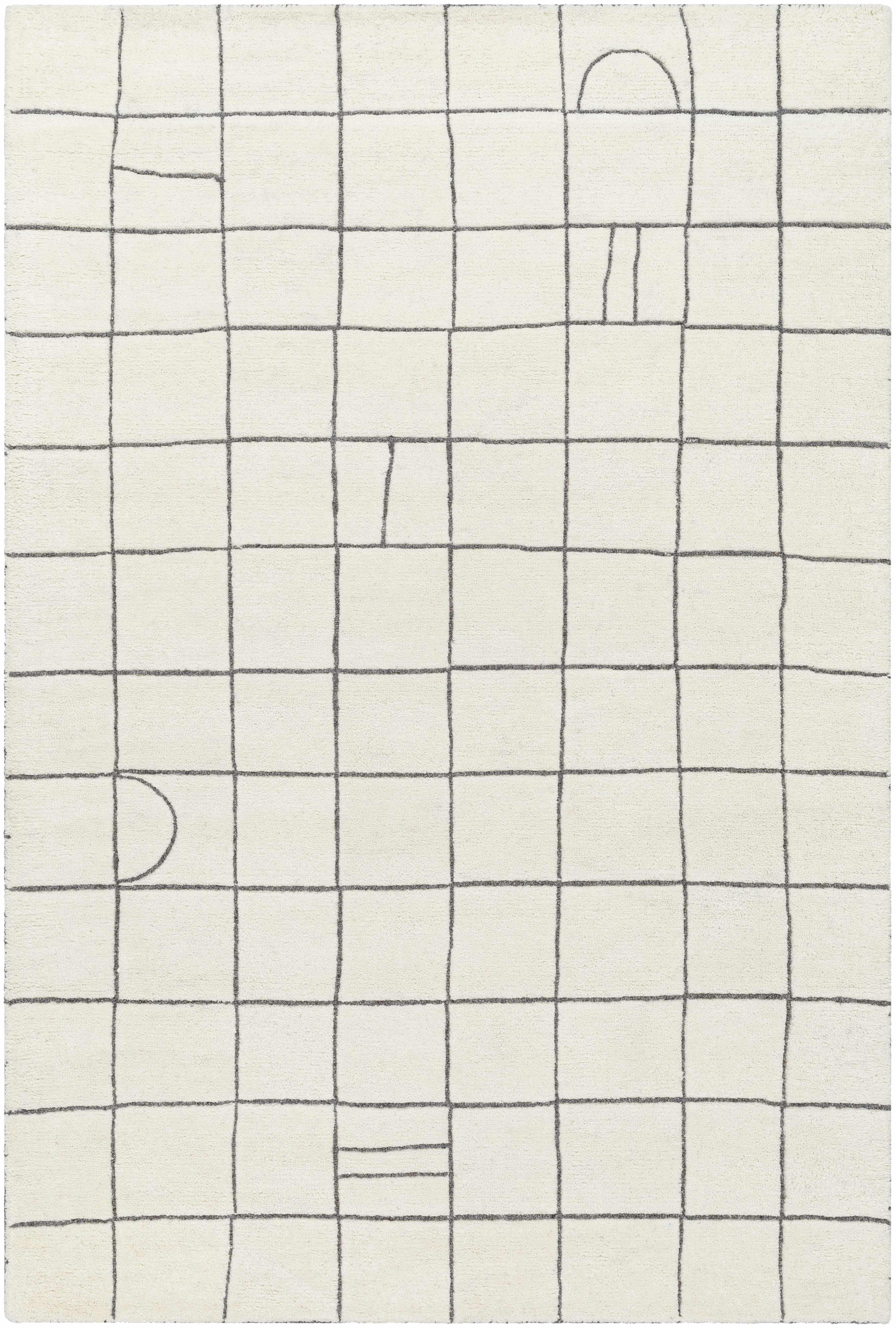 Tanya Pearl White Grid Wool Rug - PRHOMZ