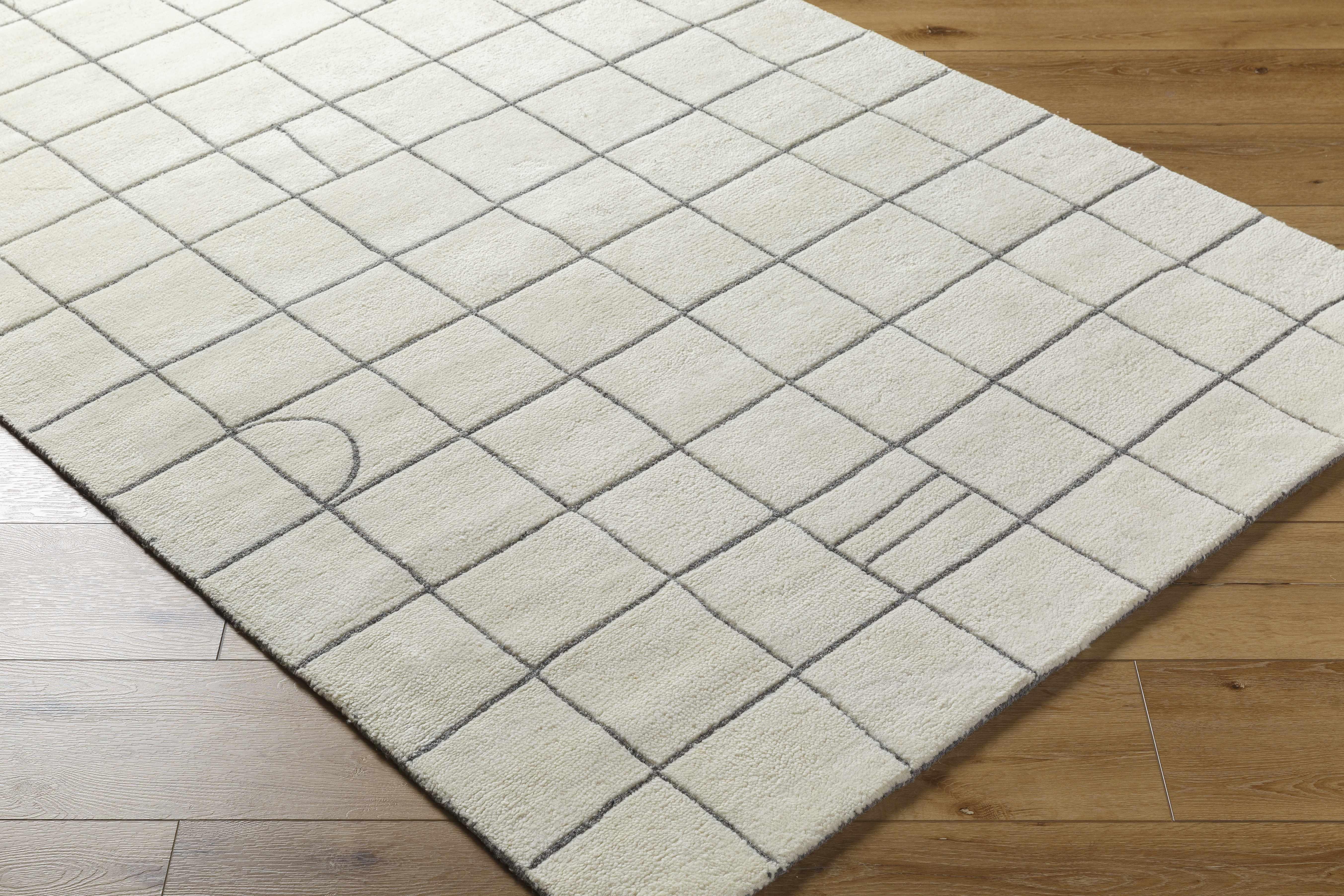 Tanya Pearl White Grid Wool Rug - PRHOMZ