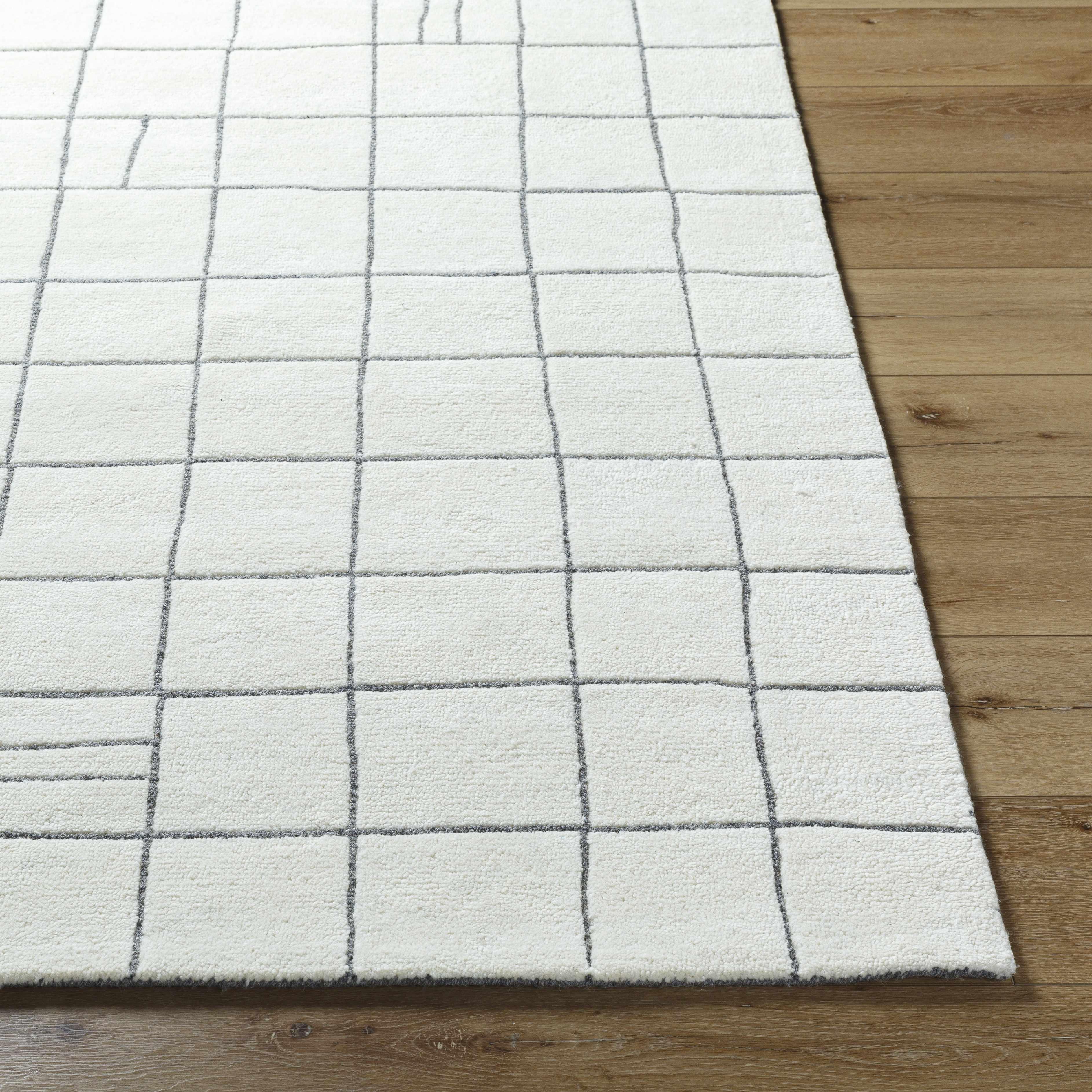 Tanya Pearl White Grid Wool Rug - PRHOMZ