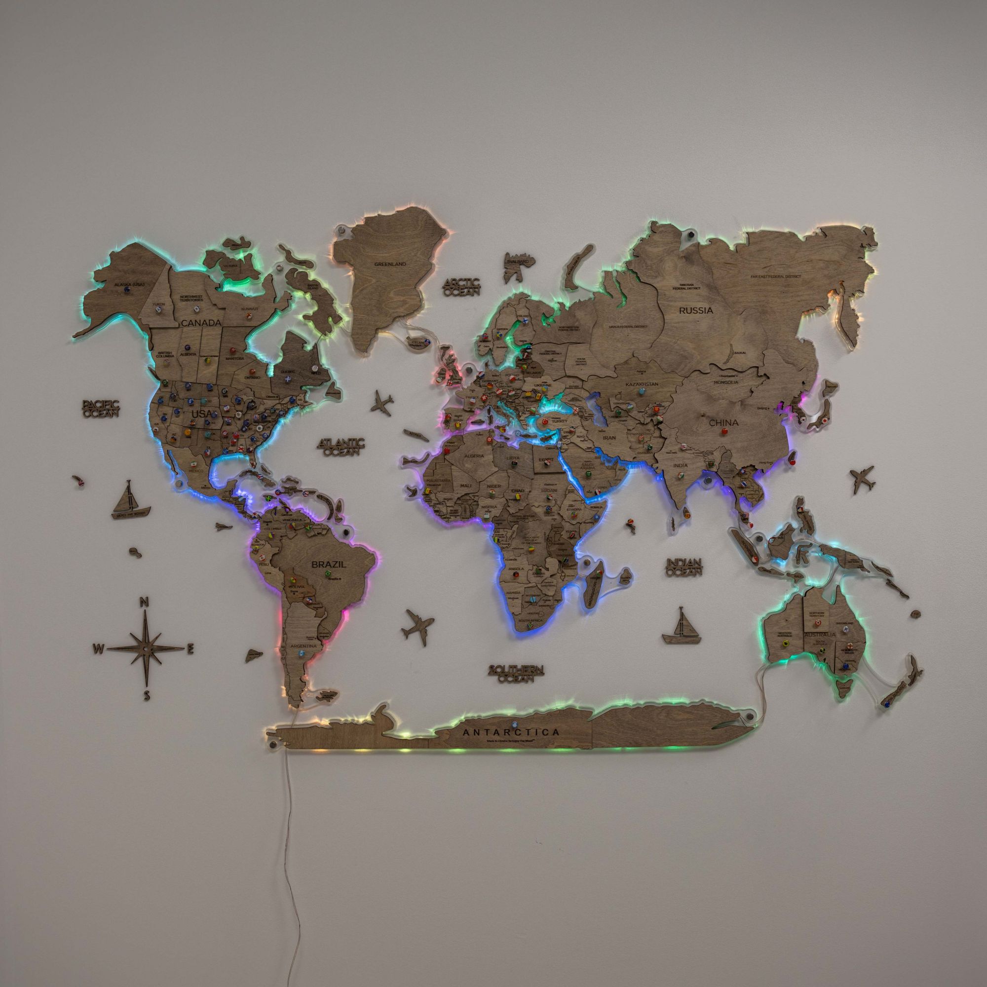 3D LED Wooden World Map 2.0 Terra