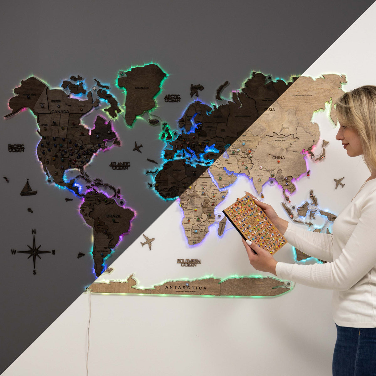 3D LED Wooden World Map 2.0 Terra