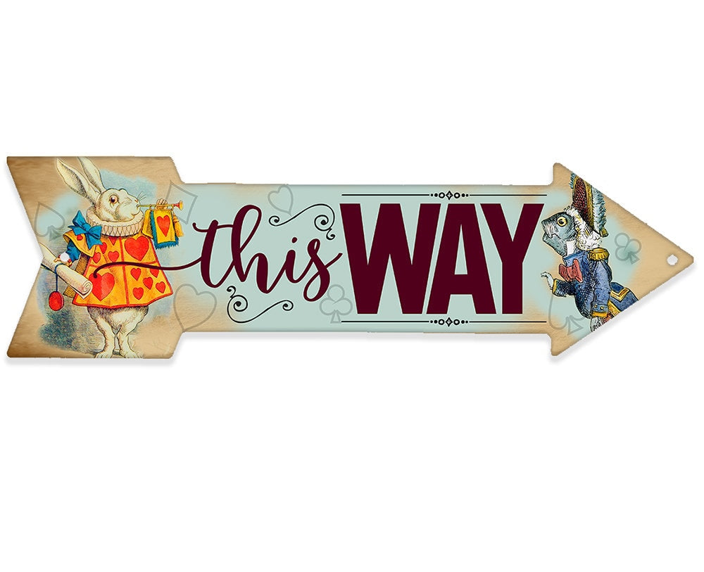 This Way - White Rabbit - Directional Arrow - Metal Sign