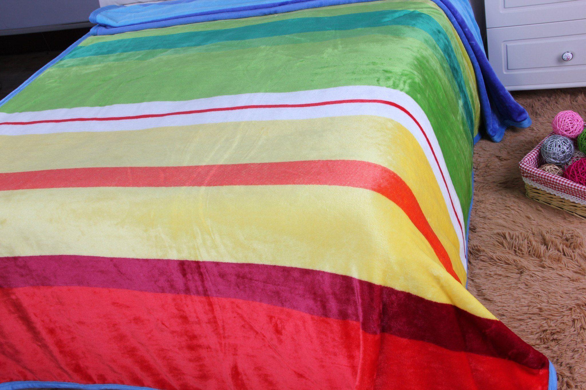 DaDa Bedding Colorful Striped Rainbow Reversible Plush Luxe Flannel Fleece Throw Blanket (XY9867)