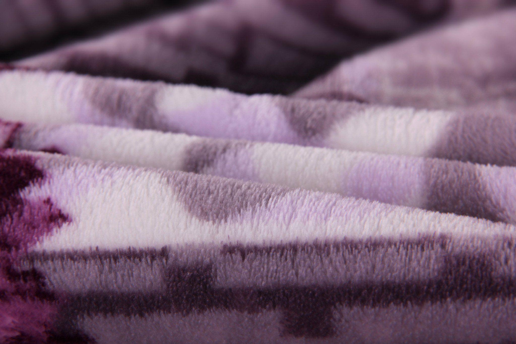 DaDa Bedding Orchid Blossoms Striped Floral Lavender Plush Fleece Flannel Throw Blanket (XY9833)