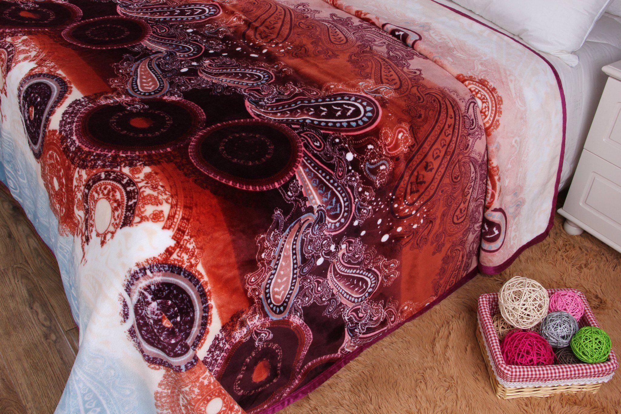 DaDa Bedding Paisley Dreams Floral Burgundy Mink Fleece Flannel Throw Blanket (XY0025)
