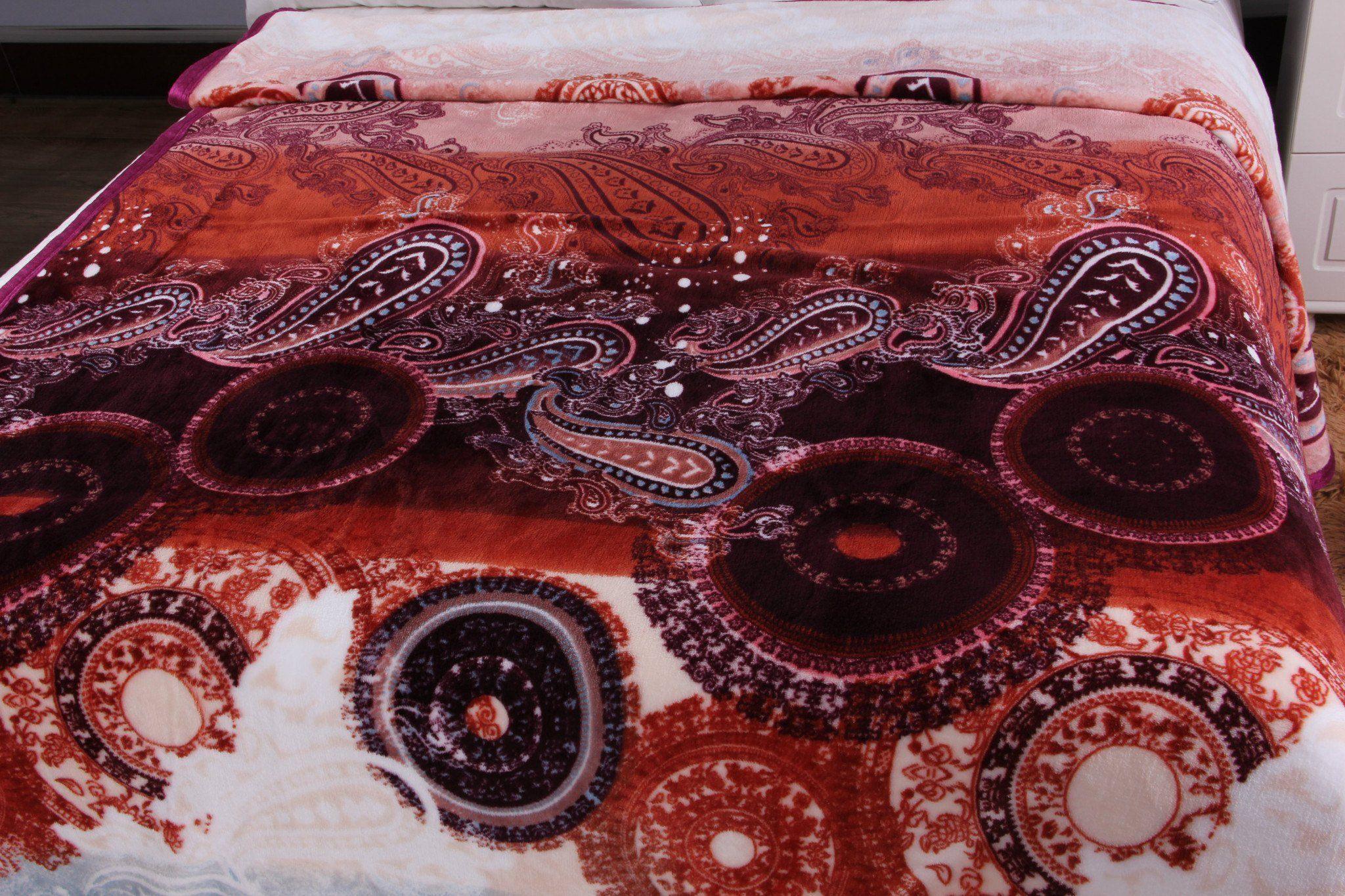 DaDa Bedding Paisley Dreams Floral Burgundy Mink Fleece Flannel Throw Blanket (XY0025)