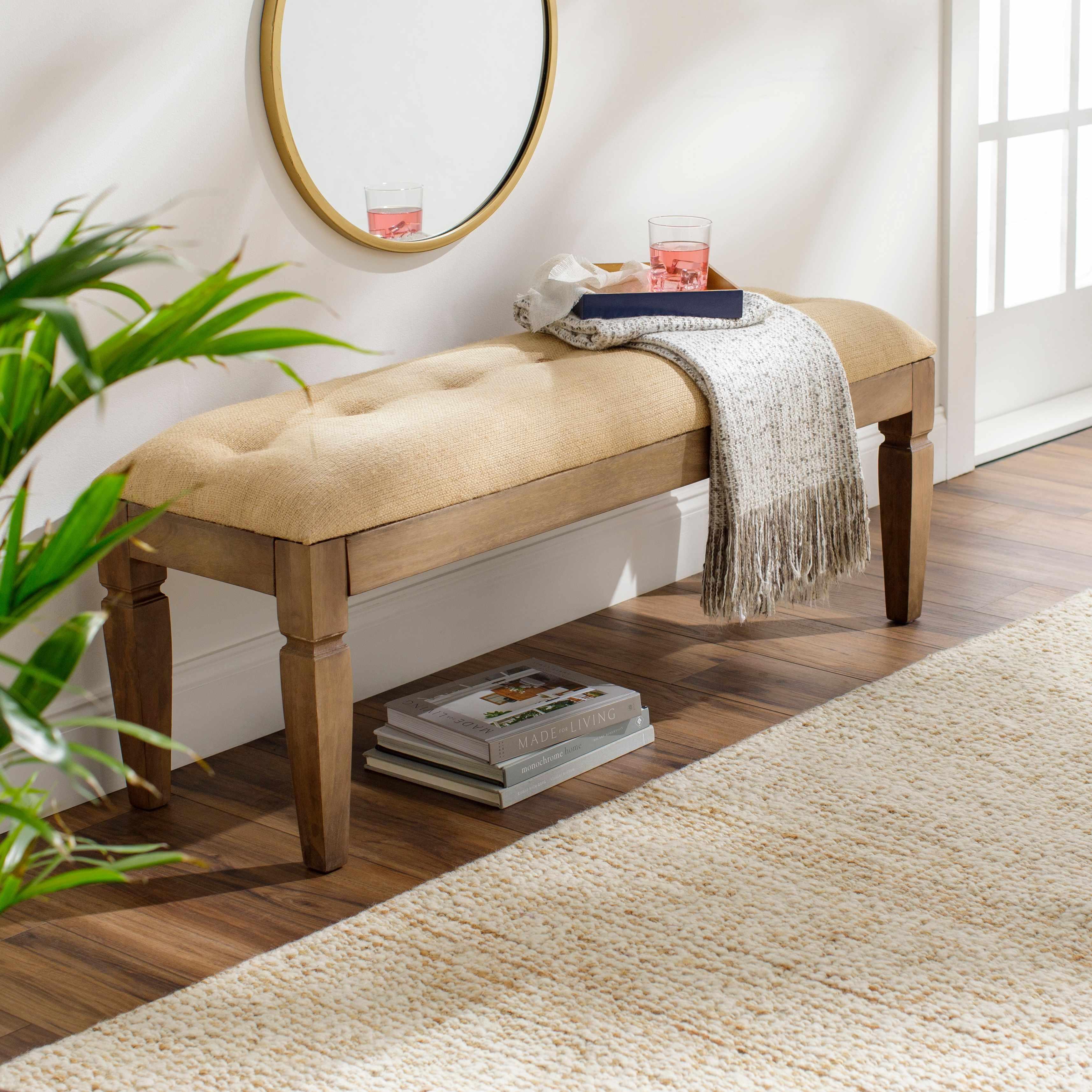 Tigum Beige Tufted Wooden Bench - PRHOMZ