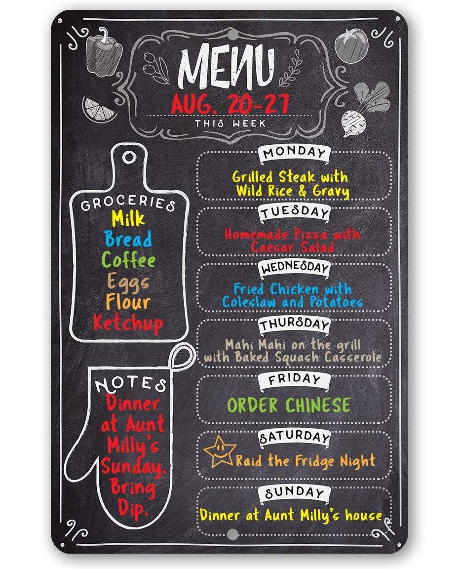 Kitchen Menu Chalkboard - Write On Surface - Metal Sign