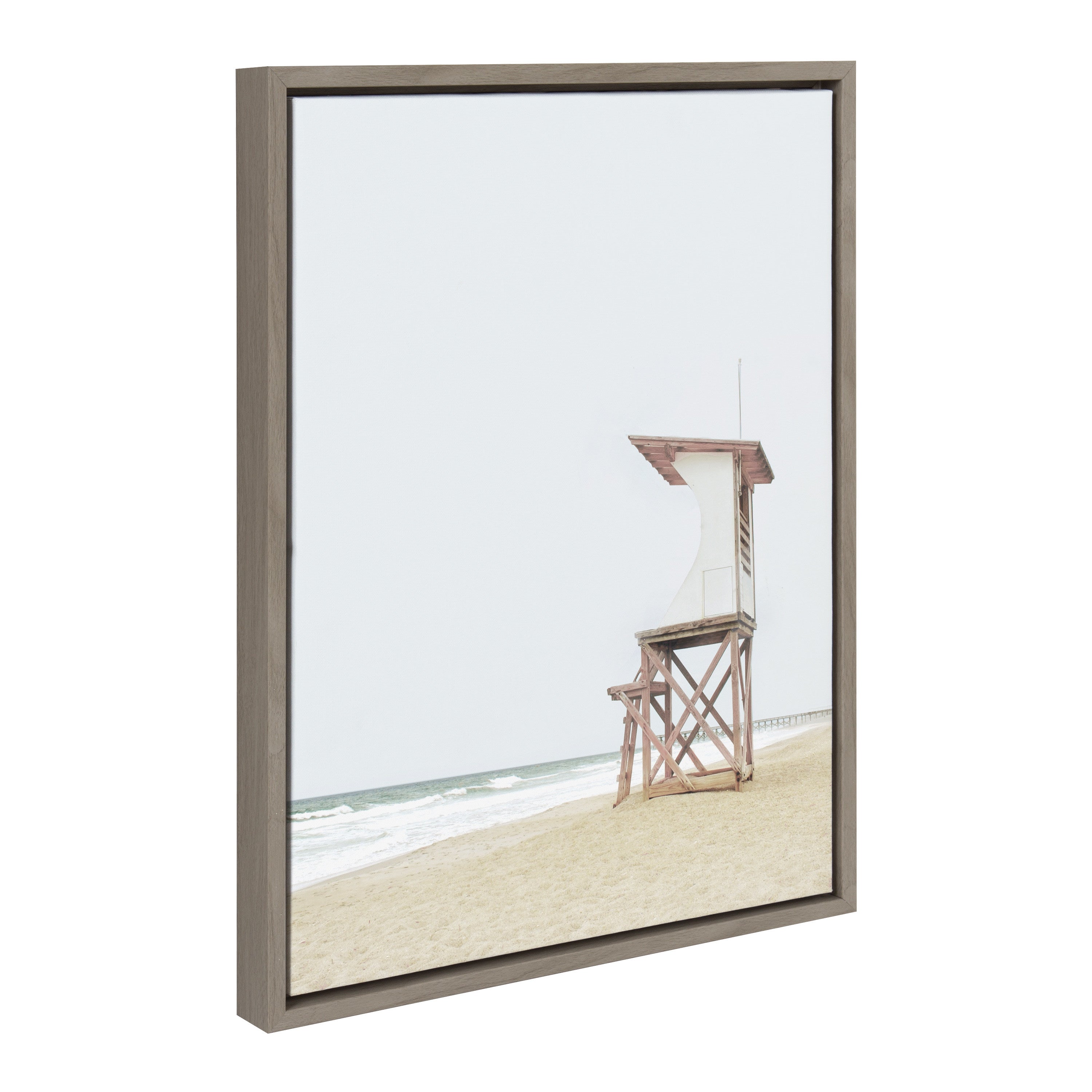 Sylvie Wood Ocean Beach Lifeguard Tower Framed Canvas by The Creative Bunch Studio