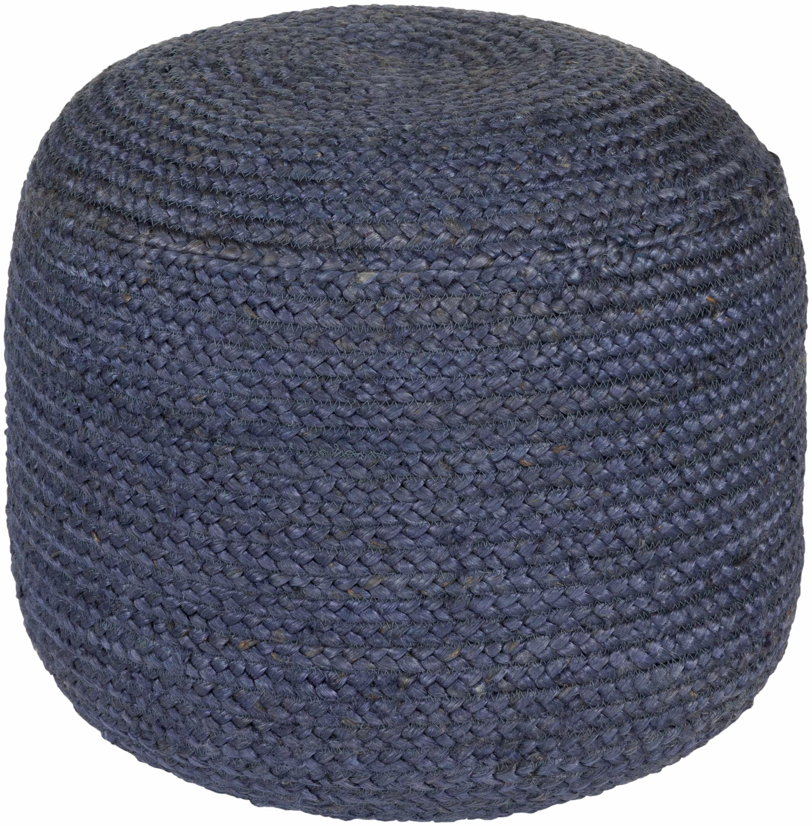 Gail Navy Jute Knitted Pouf - PRHOMZ