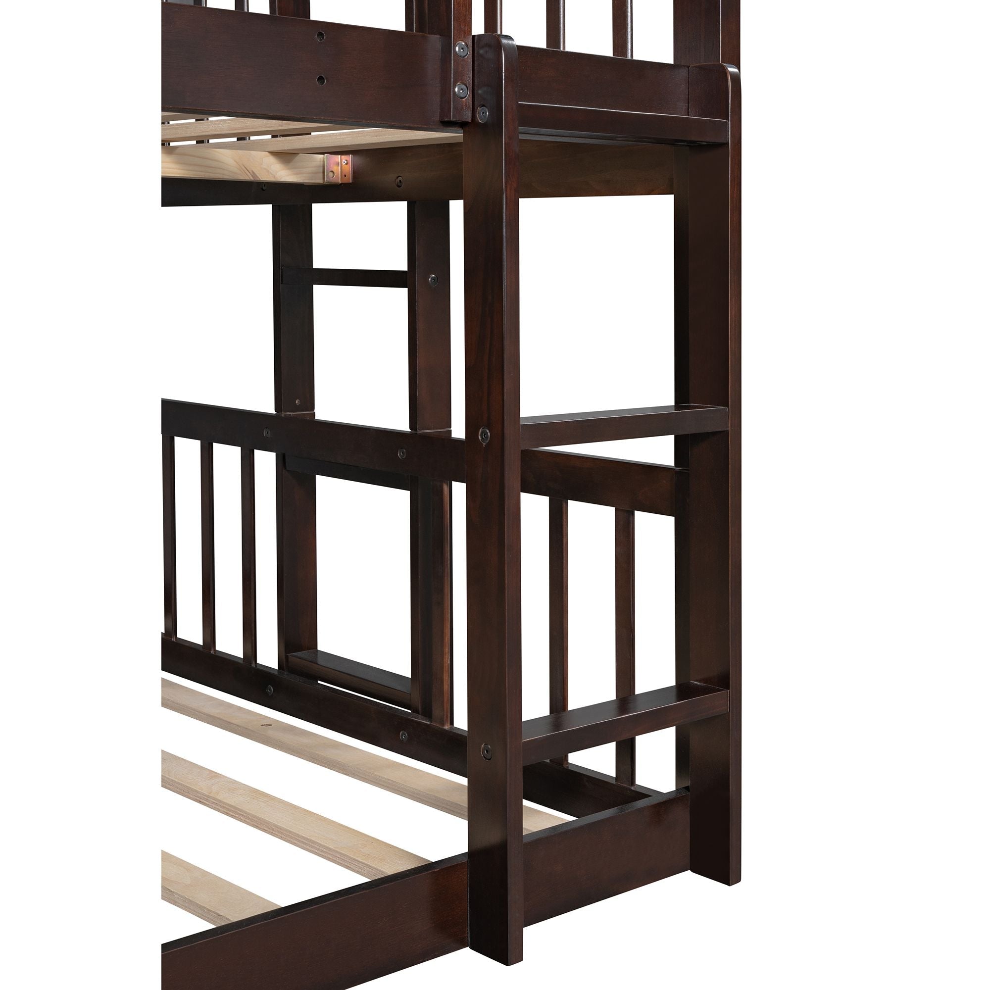 Triple Full Over Full Over Full Wood Bunk Bed with Slide and Ladder, Espresso Finish | Just Better Bunk Beds