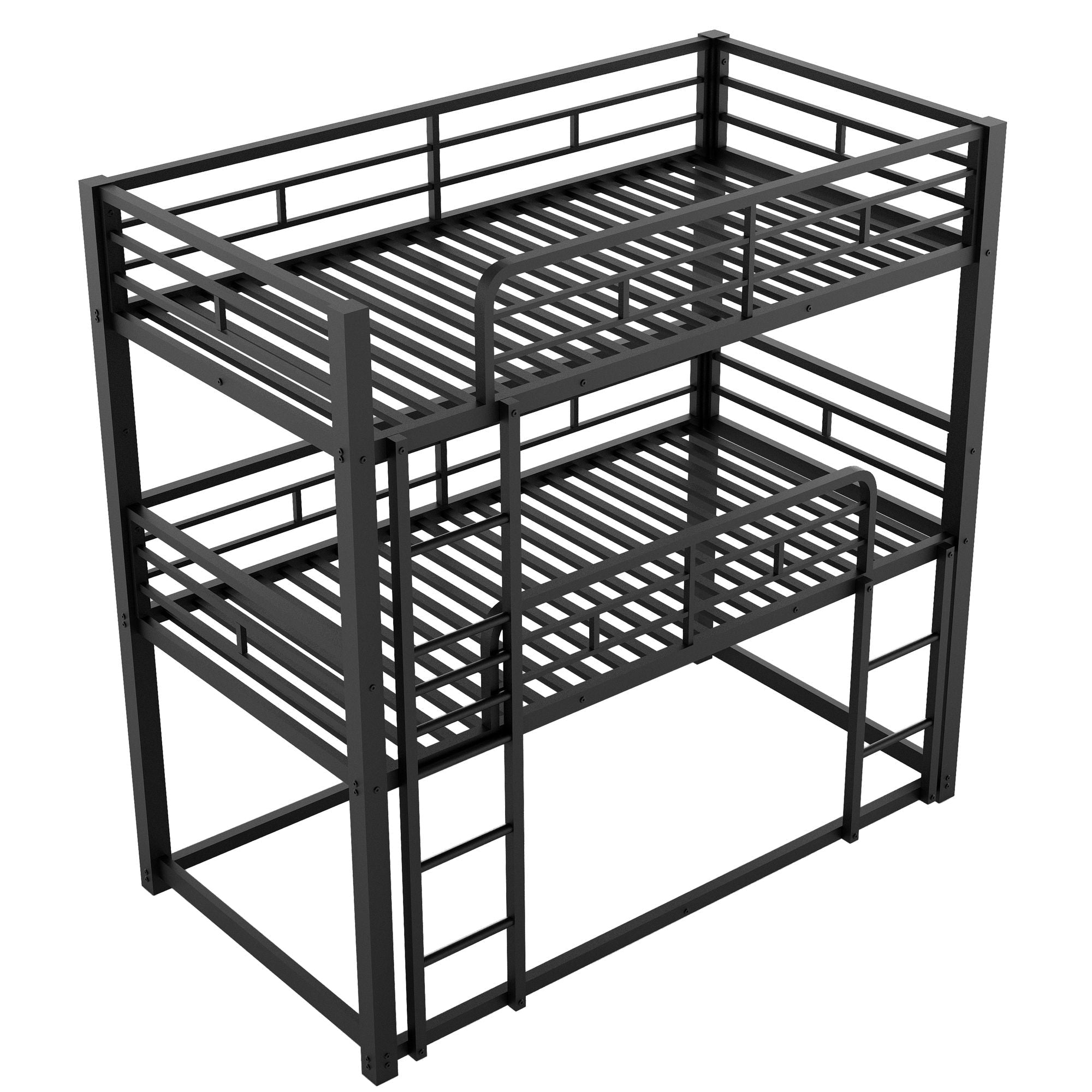 Triple Twin Over Twin Metal Bunk Bed with Storage Shelves, Silver | Just Better Bunk Beds