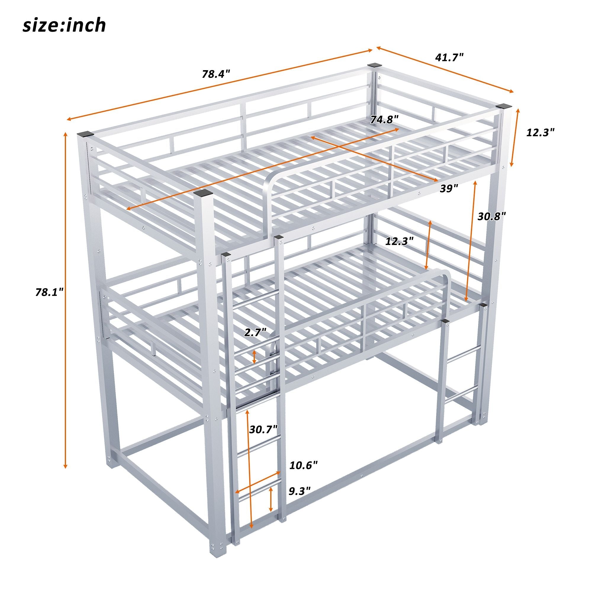 Triple Twin Over Twin Metal Bunk Bed with Storage Shelves, Silver | Just Better Bunk Beds