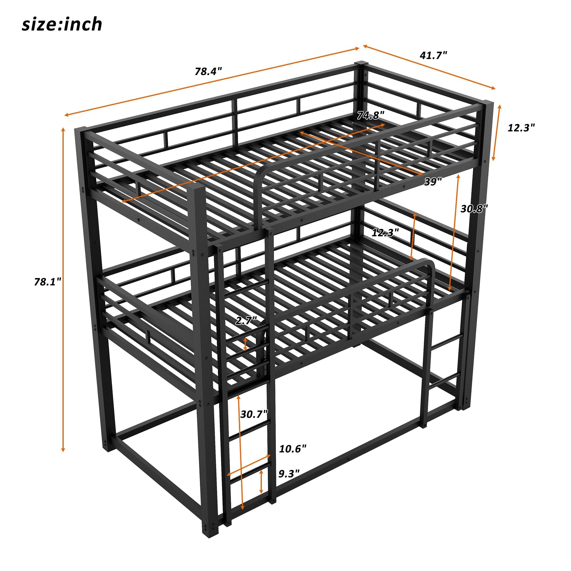 Triple Twin Over Twin Metal Bunk Bed with Storage Shelves, Silver | Just Better Bunk Beds