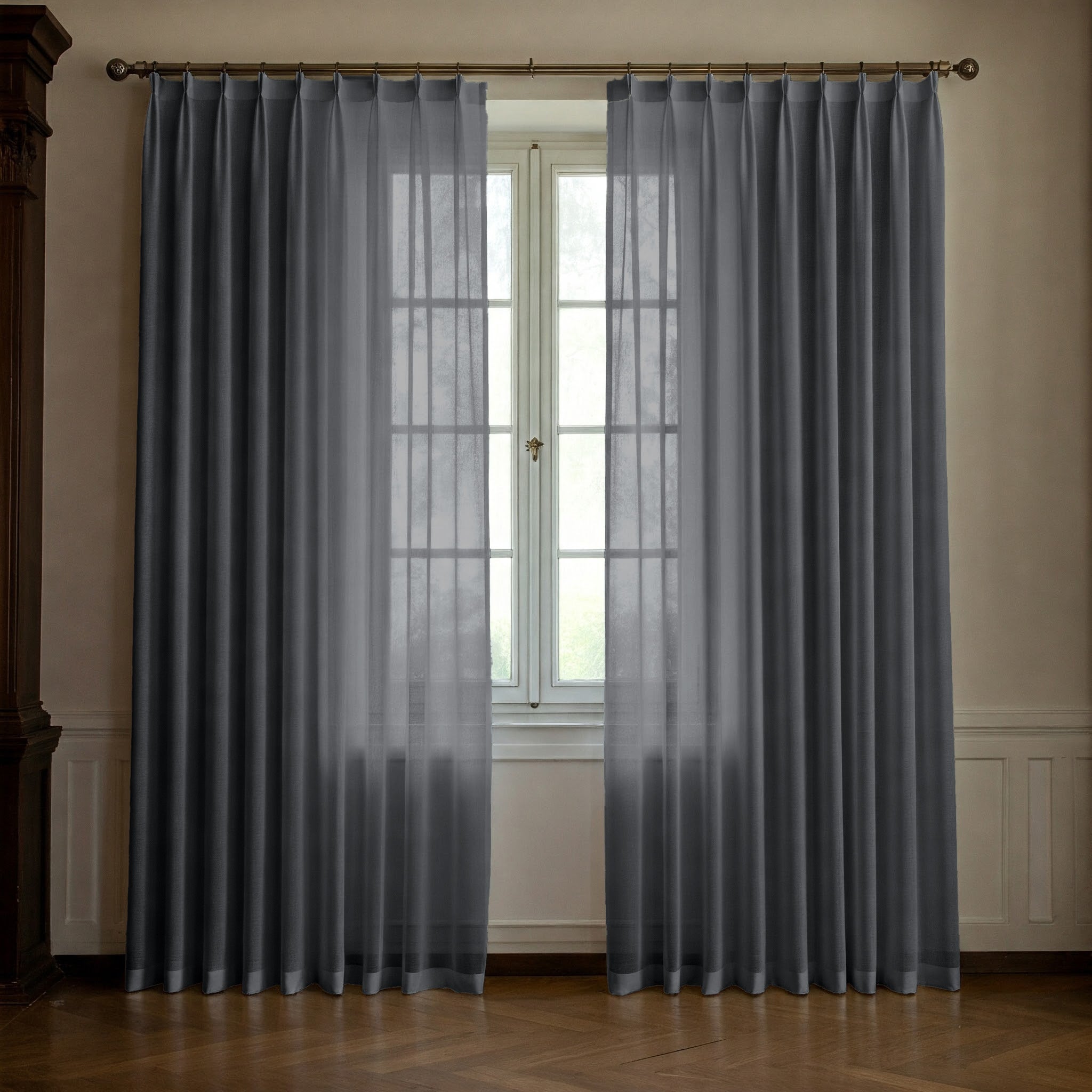 Elephant Grey Linen Sheer Curtains - Triple Pinch Pleat - Made to Measure-1