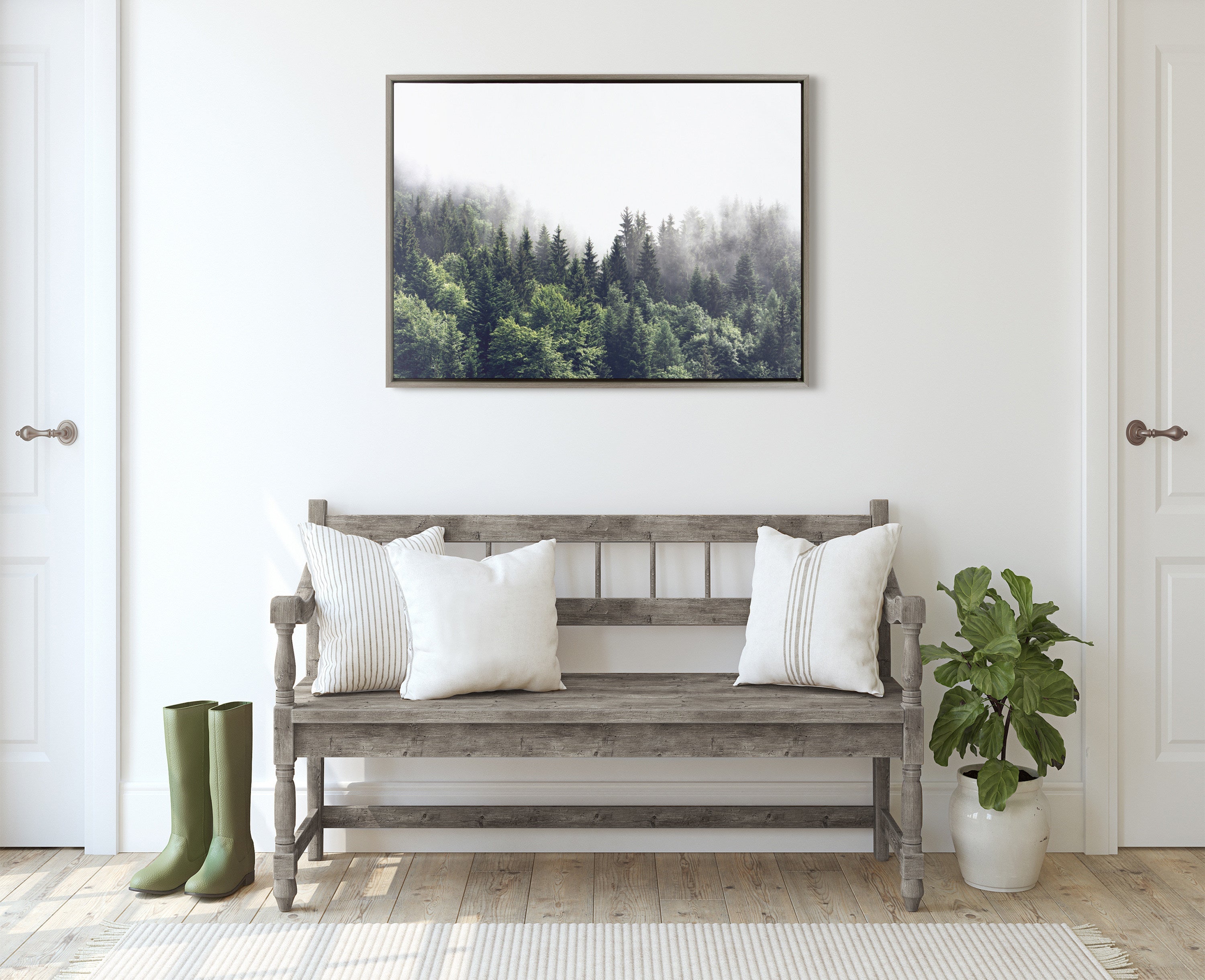 Sylvie Lush Green Forest On A Foggy Day Framed Canvas by The Creative Bunch Studio
