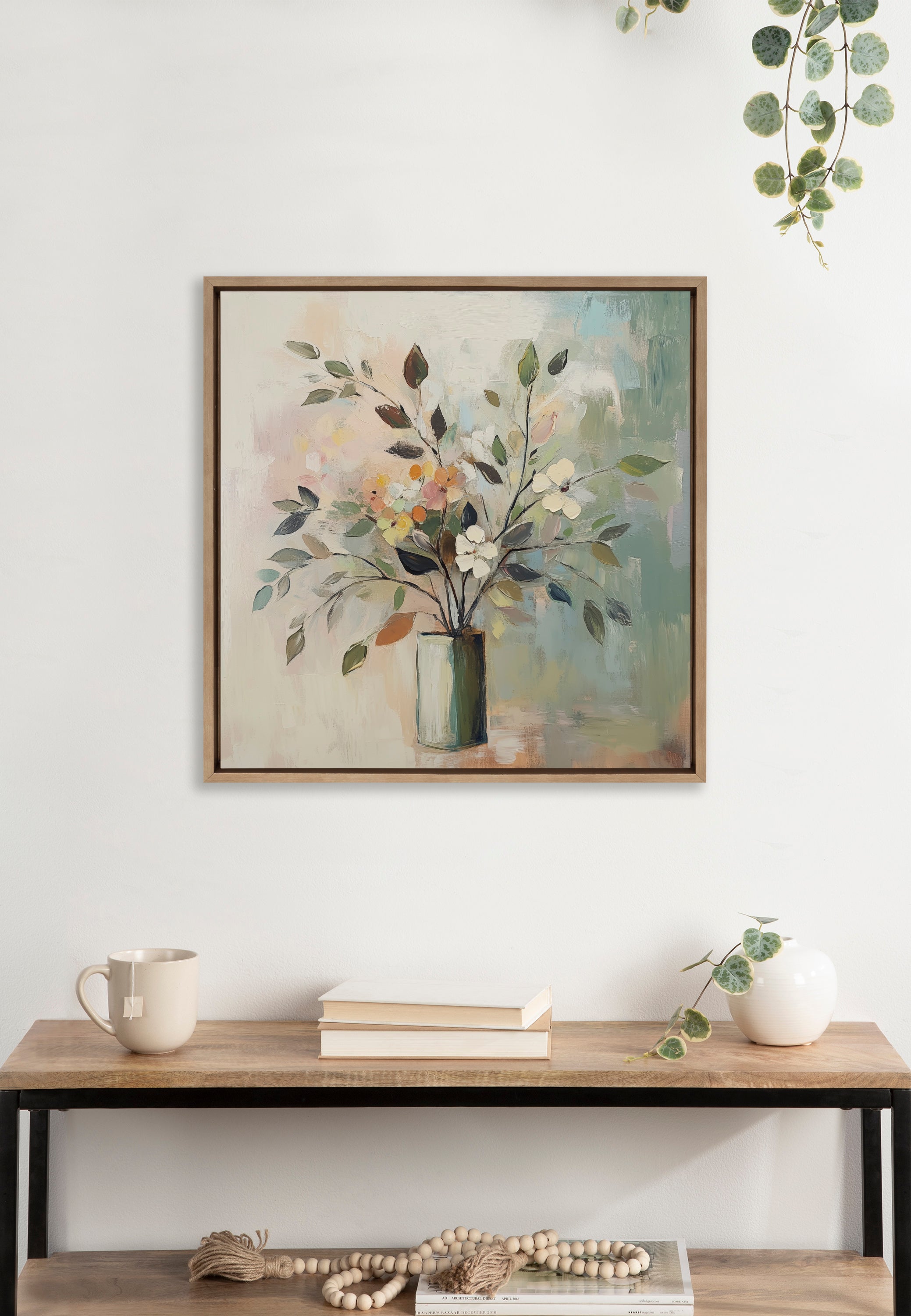 Sylvie Traditional Boho Floral Botanical I Framed Canvas by The Creative Bunch Studio