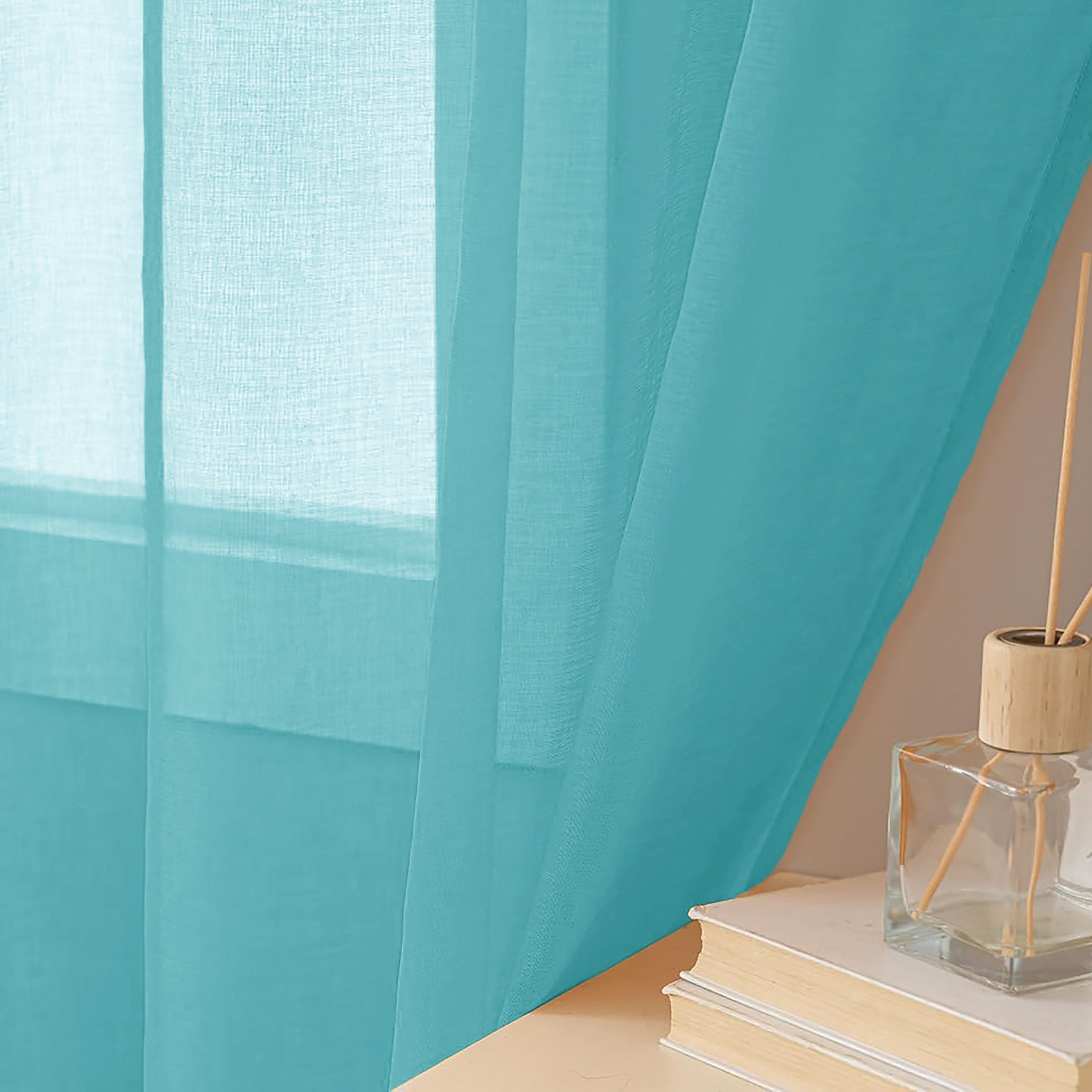 84" Inches Long - Turquoise Sheer Window Rod Pocket Curtain Set (2 Panels)