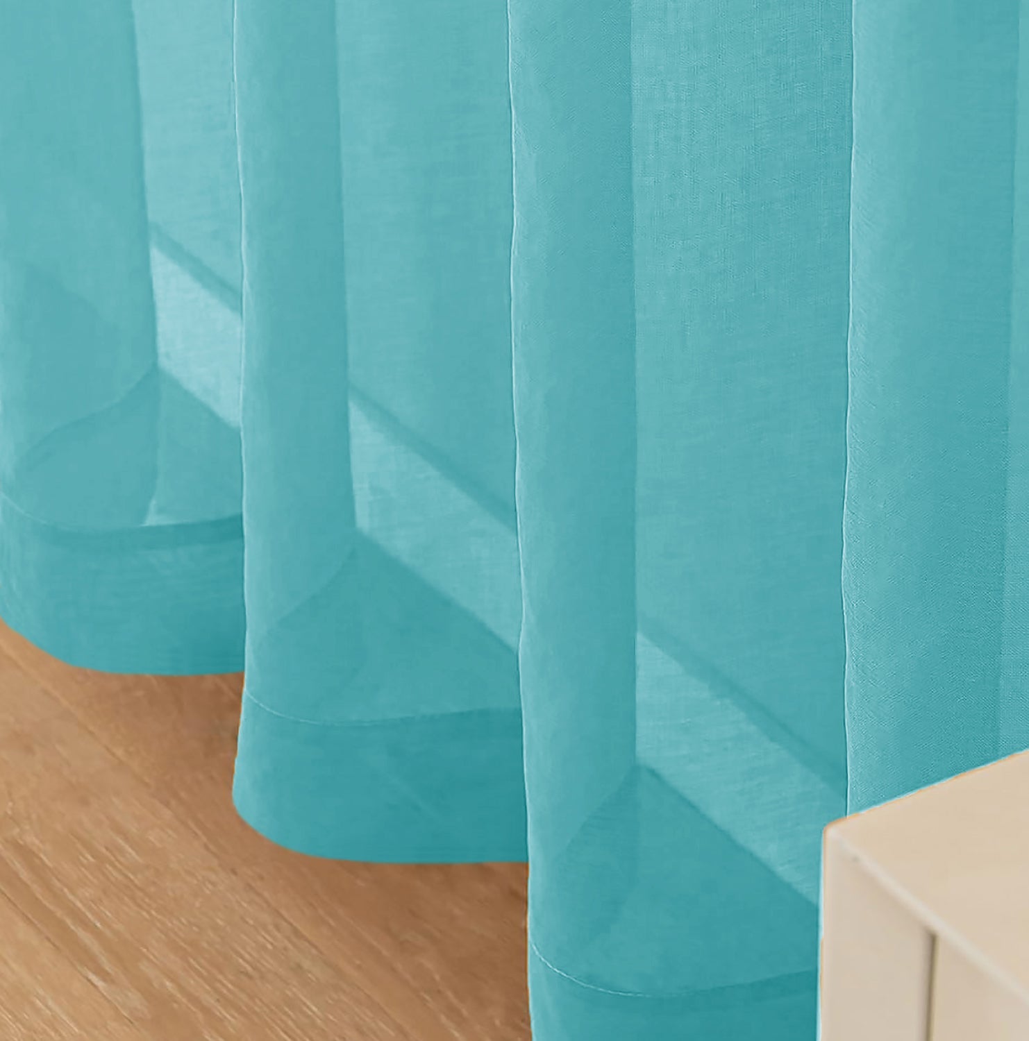 84" Inches Long - Turquoise Sheer Window Rod Pocket Curtain Set (2 Panels)