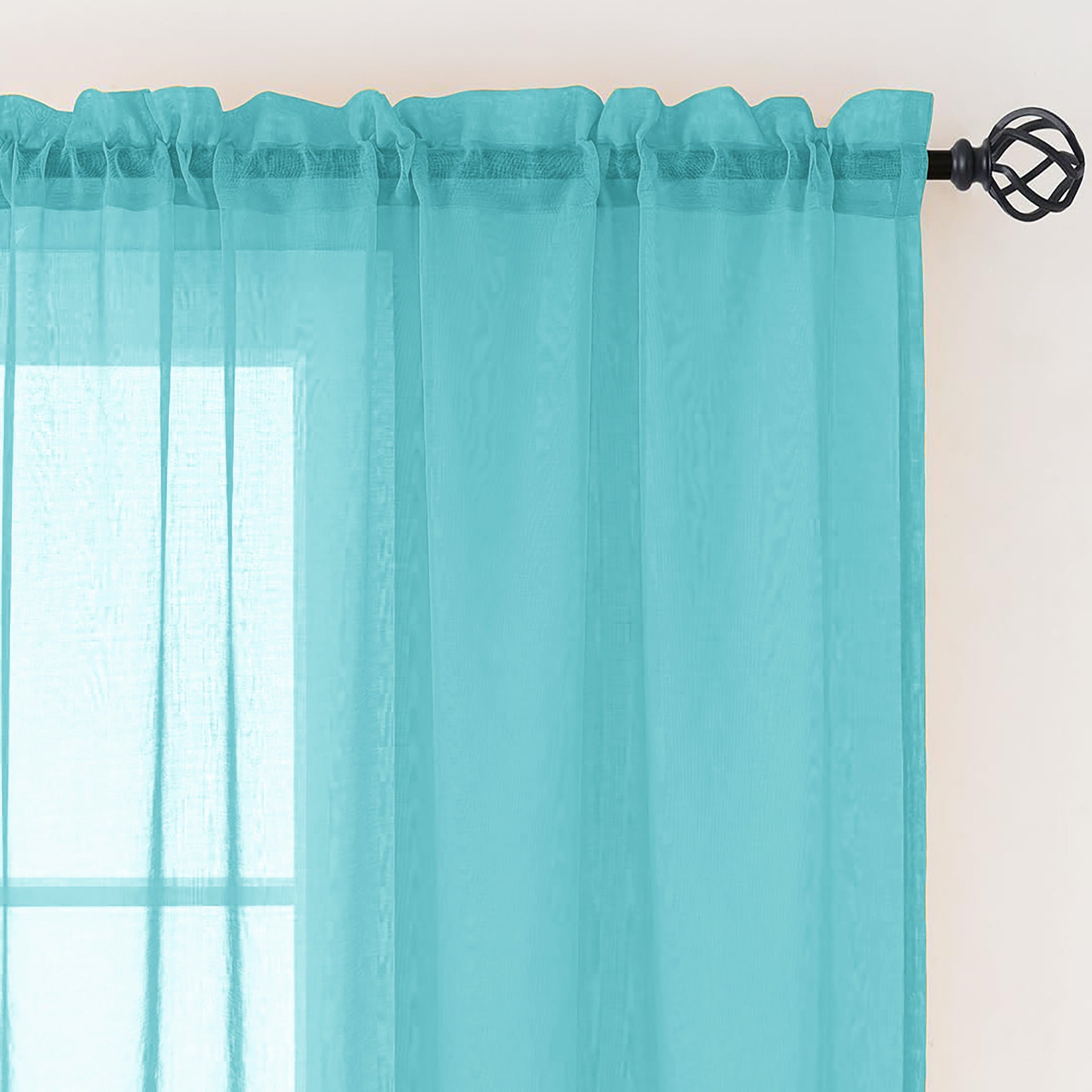84" Inches Long - Turquoise Sheer Window Rod Pocket Curtain Set (2 Panels)