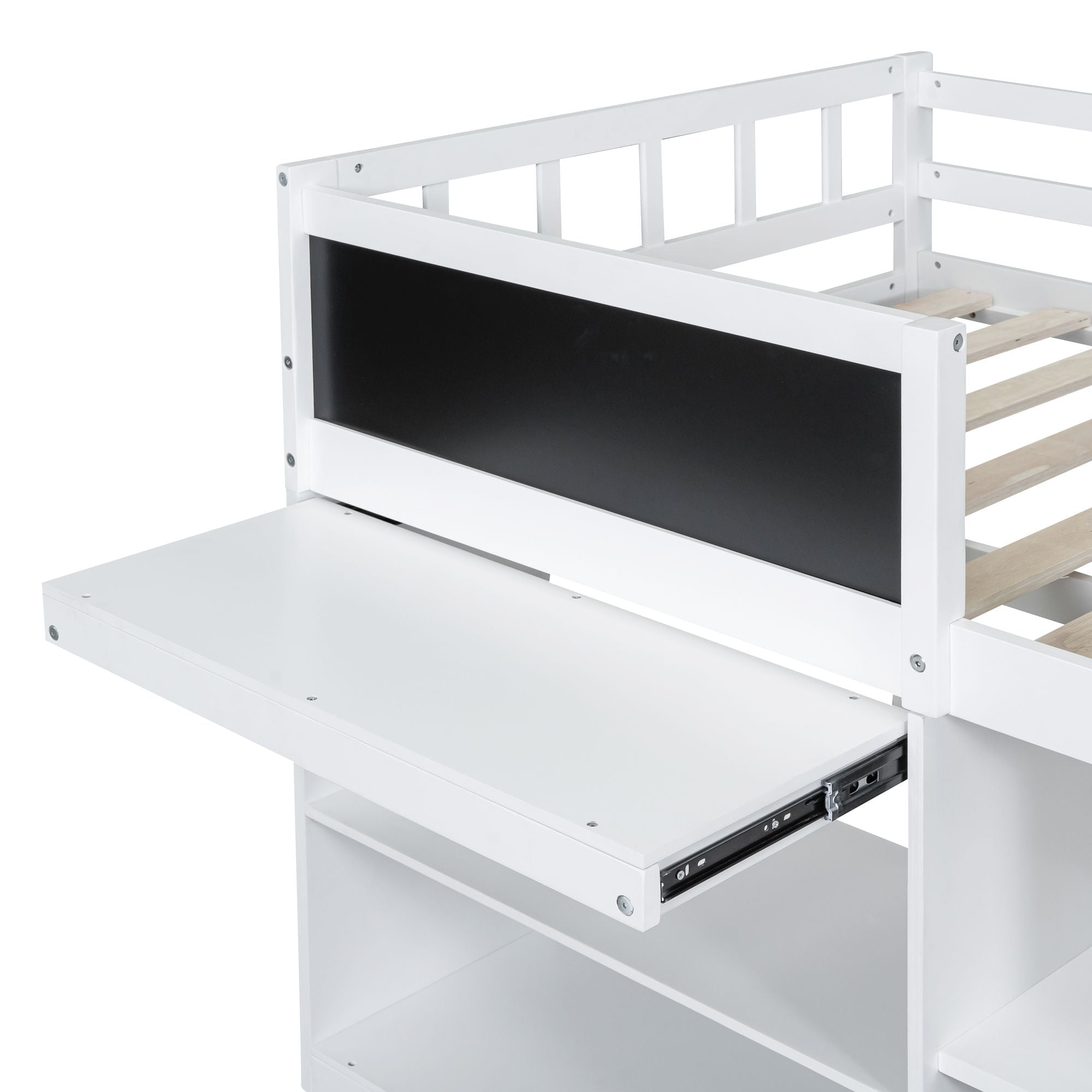 Twin Low Loft Wood Bed with Rolling Desk, Shelves, and Drawers in White, Gray, or Espresso | Just Better Bunk Beds