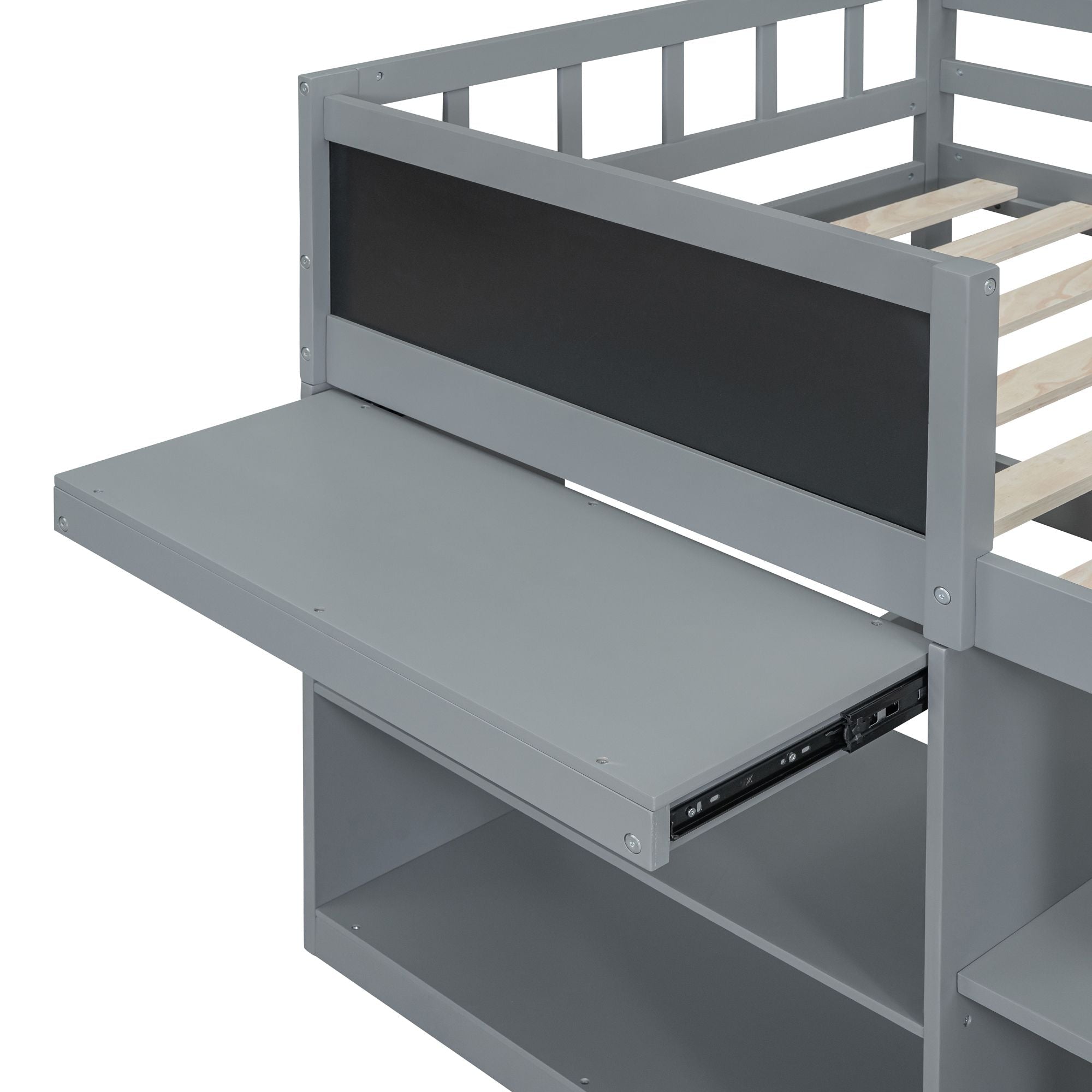 Twin Low Loft Wood Bed with Rolling Desk, Shelves, and Drawers in White, Gray, or Espresso | Just Better Bunk Beds
