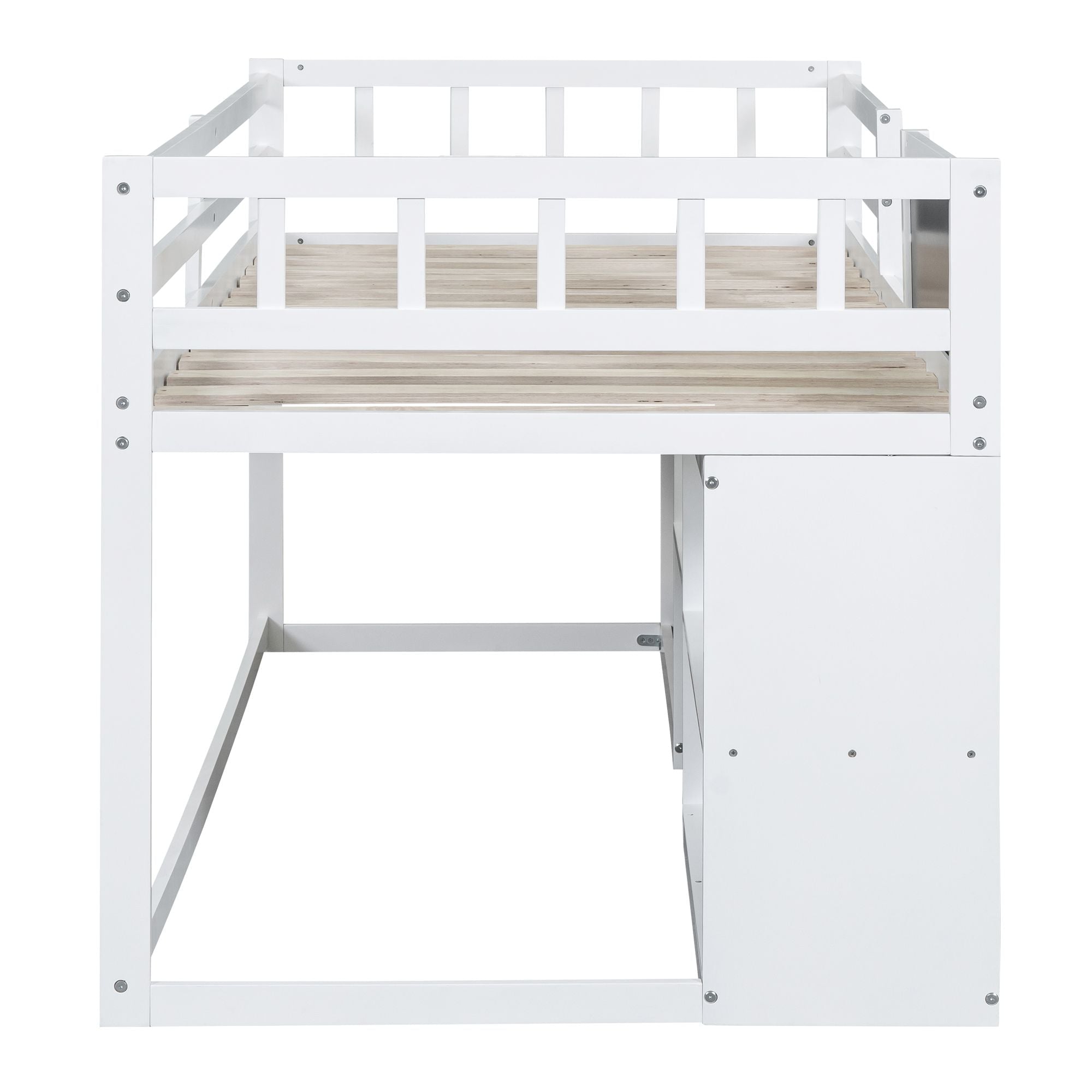 Twin Low Loft Wood Bed with Rolling Desk, Shelves, and Drawers in White, Gray, or Espresso | Just Better Bunk Beds
