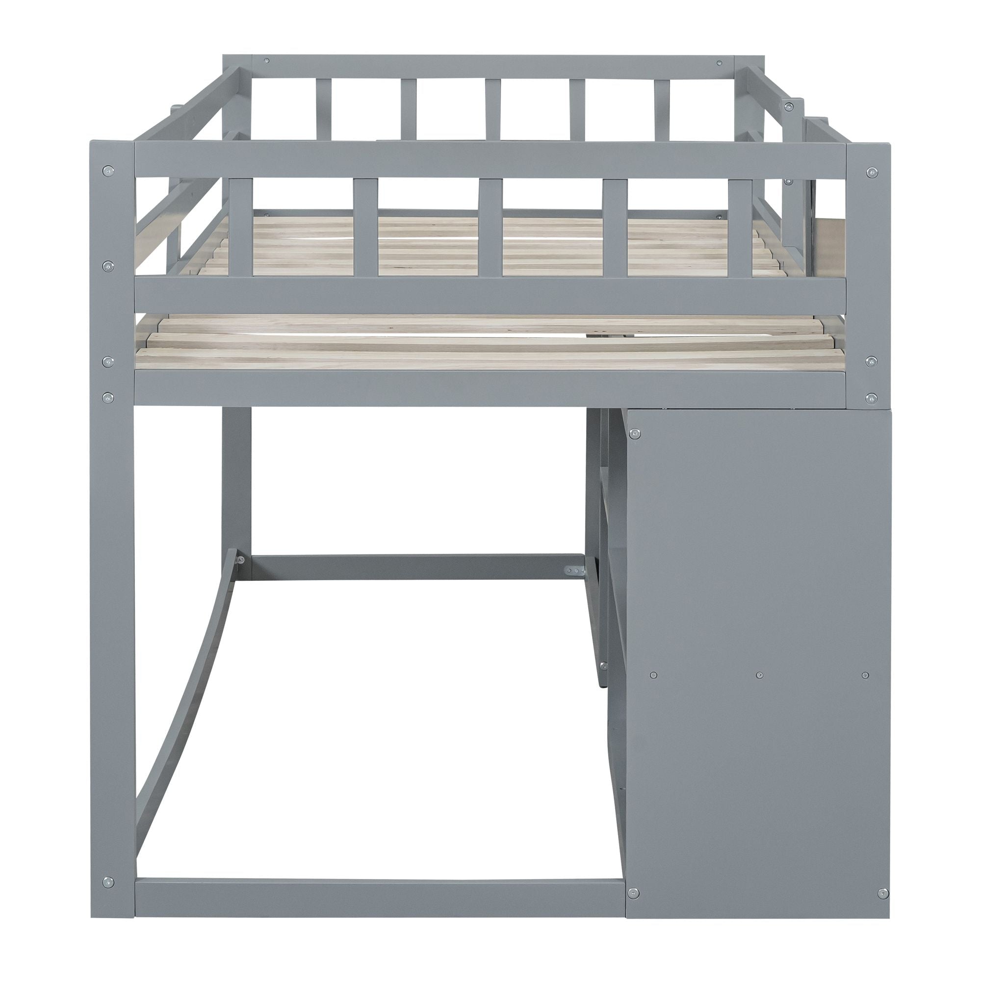 Twin Low Loft Wood Bed with Rolling Desk, Shelves, and Drawers in White, Gray, or Espresso | Just Better Bunk Beds
