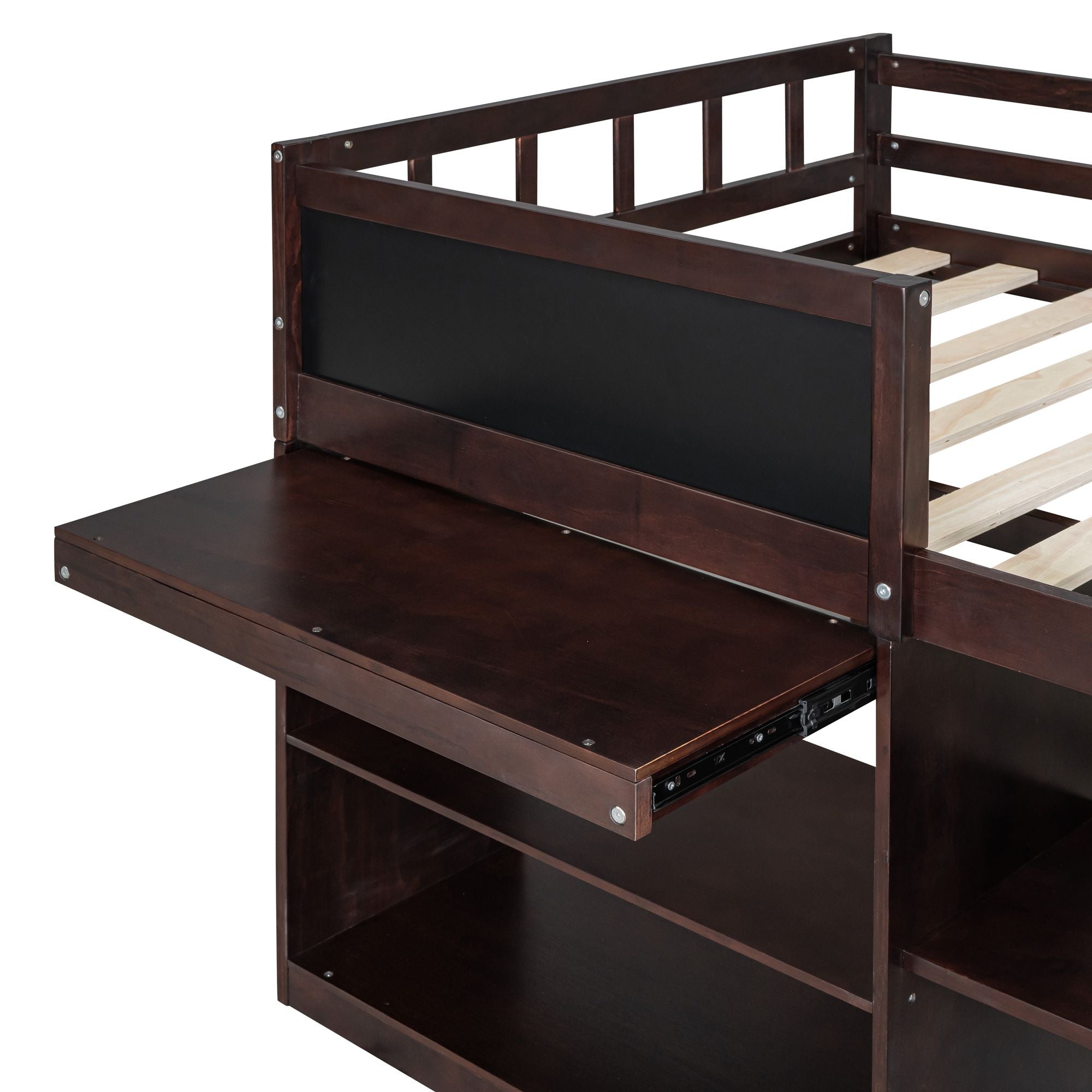 Twin Low Loft Wood Bed with Rolling Desk, Shelves, and Drawers in White, Gray, or Espresso | Just Better Bunk Beds