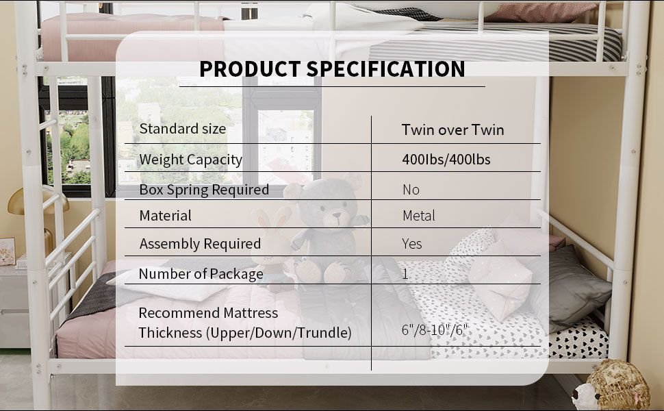 Twin Over Twin Metal Bunk Bed with Convertible Design, Ladder, Guardrails | Just Better Bunk Beds