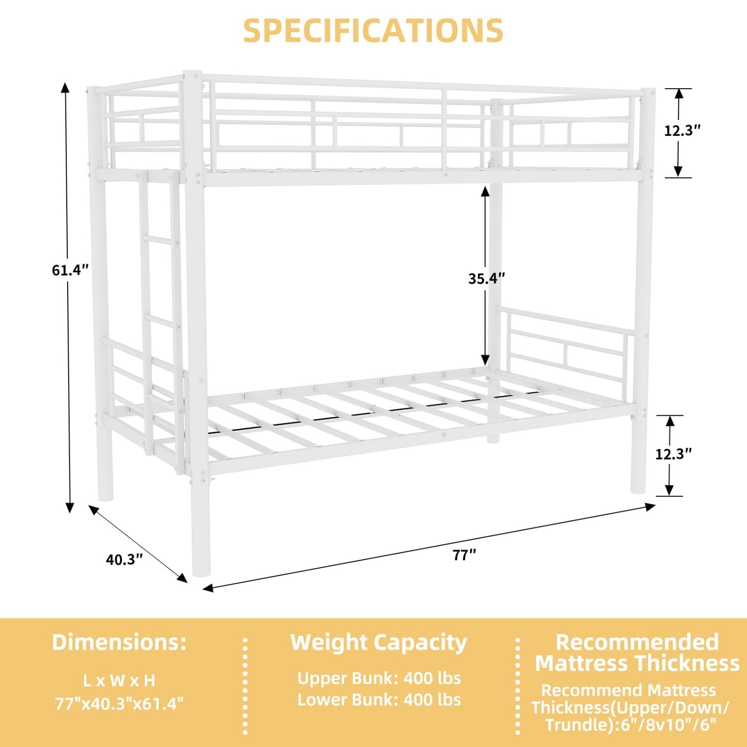 Twin Over Twin Metal Bunk Bed with Convertible Design, Ladder, Guardrails | Just Better Bunk Beds