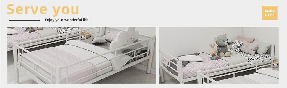 Twin Over Twin Metal Bunk Bed with Convertible Design, Ladder, Guardrails | Just Better Bunk Beds