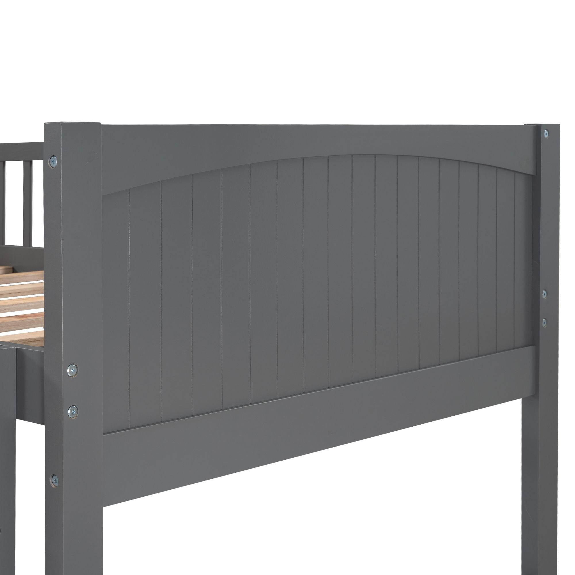 Twin Over Twin Wood Bunk Bed with Loft and Two Drawers, Gray Pine Wood | Just Better Bunk Beds