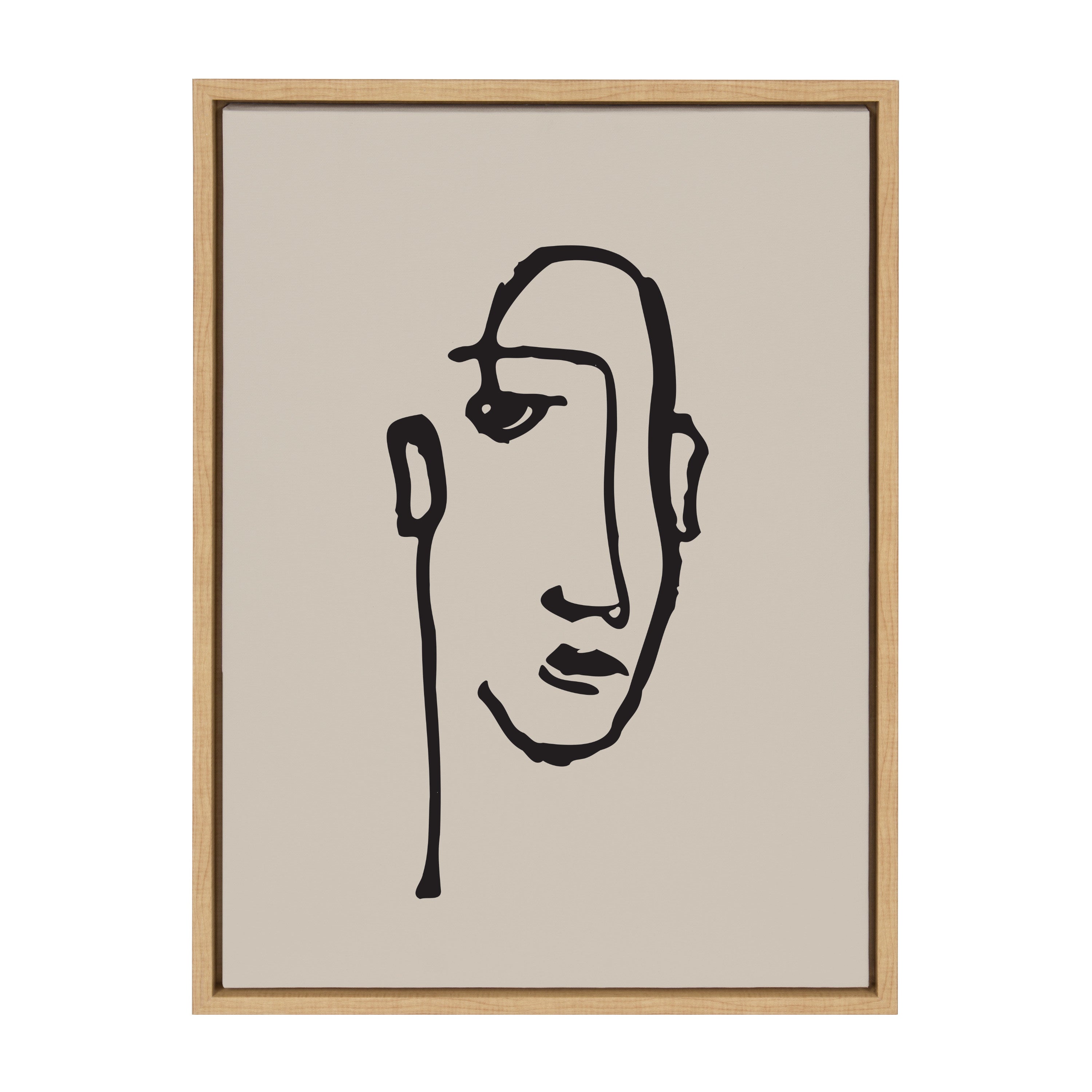 Sylvie Minimalist Neutral Line Art Drawing Face Framed Canvas by The Creative Bunch Studio