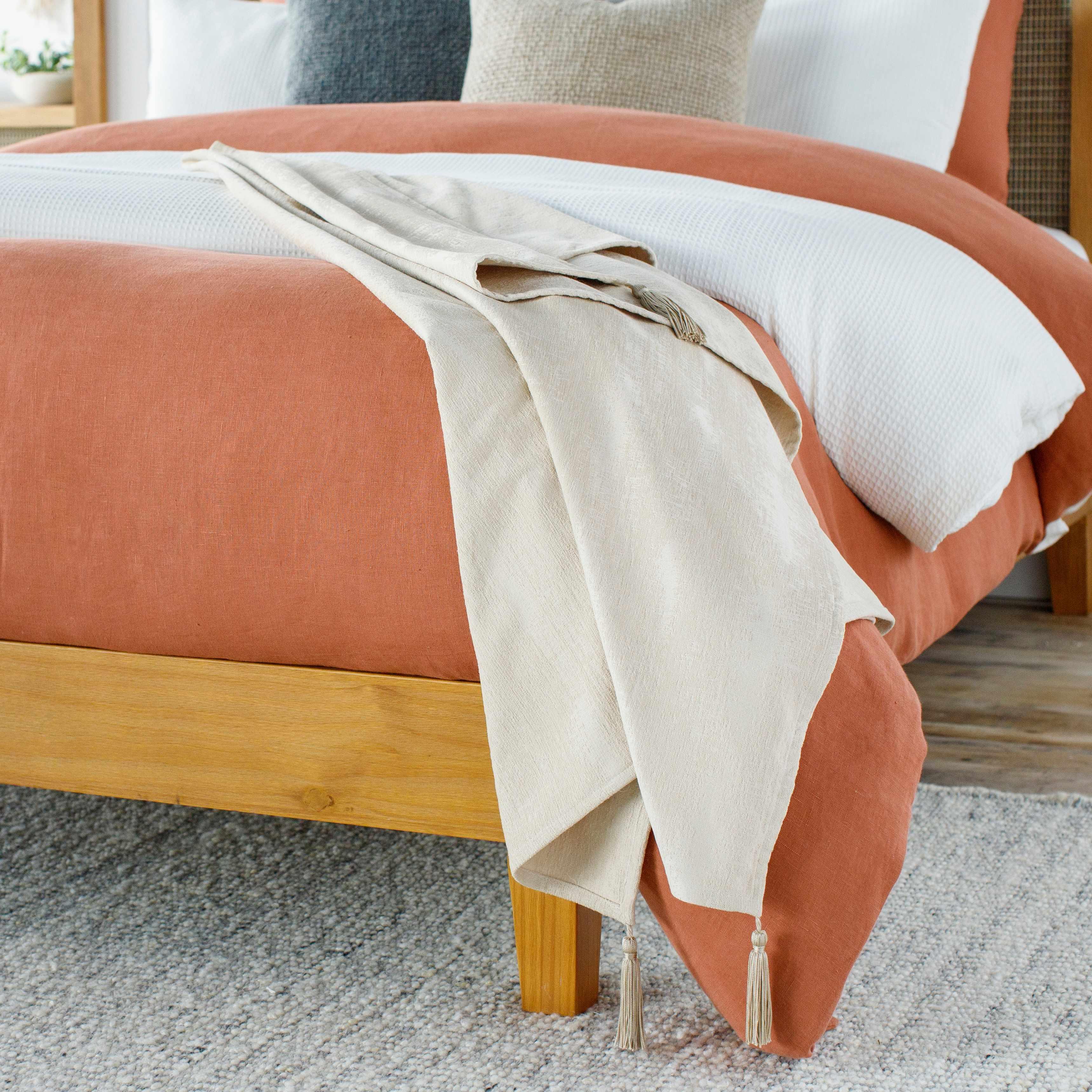 Beige Cotton Throw Blanket - PRHOMZ