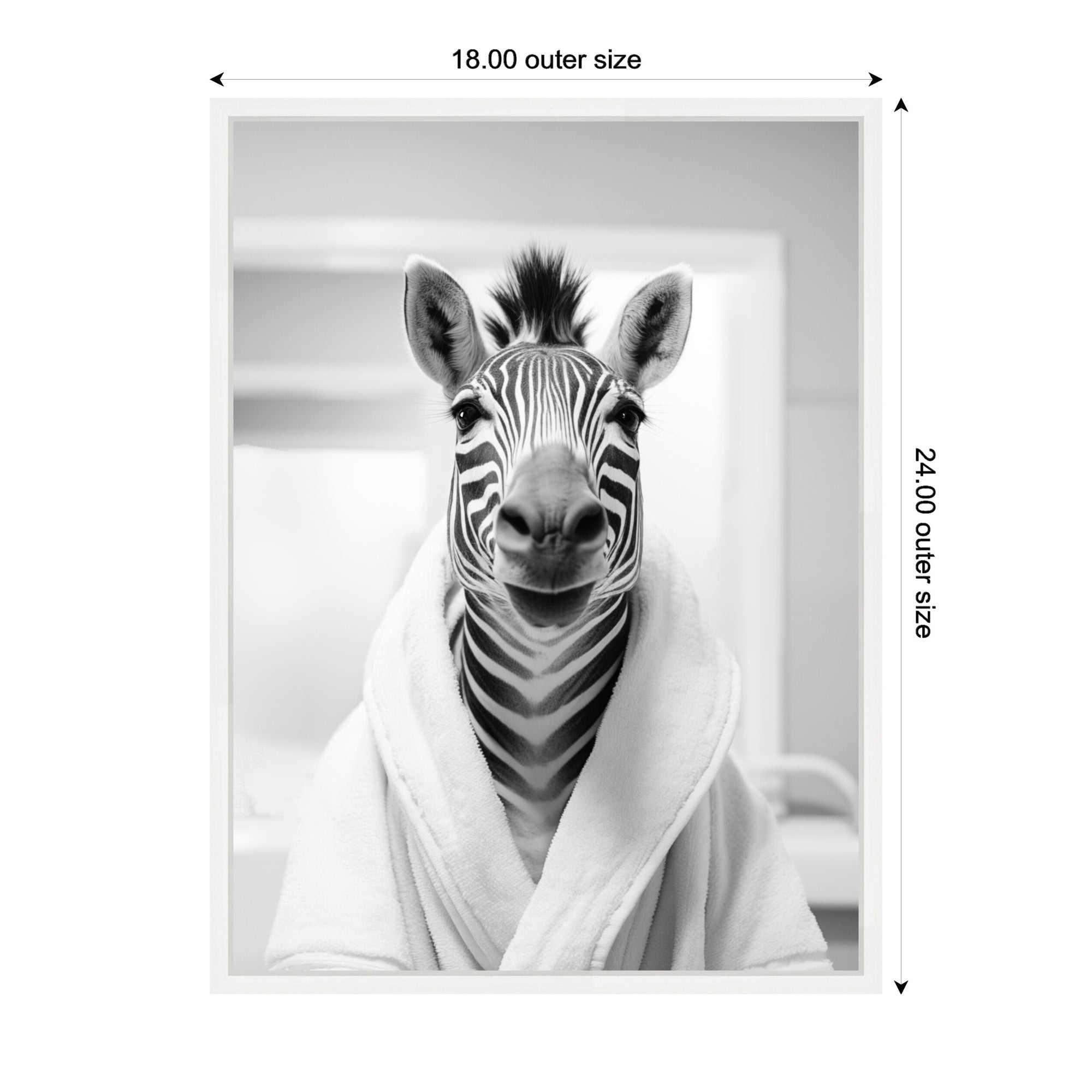 Sylvie Zebra Bathroom Art Towel Robe Black and White Framed Canvas by The Creative Bunch Studio